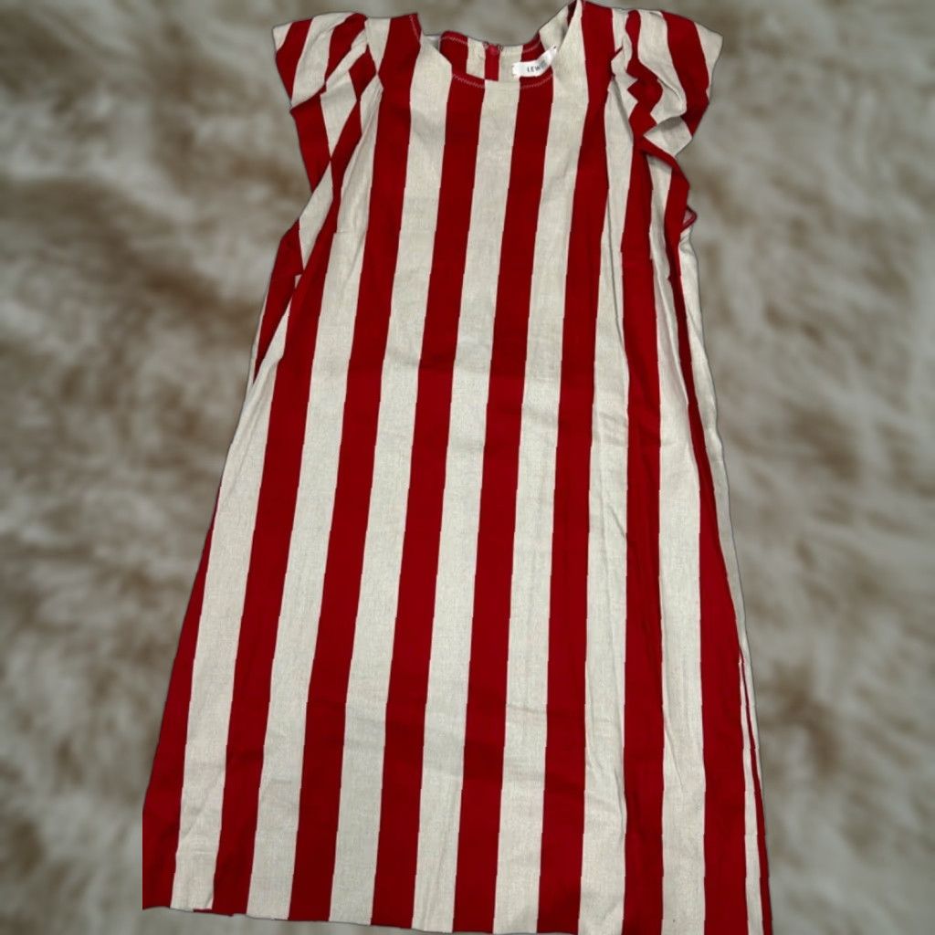 Vintage Lewitt Womens Short Flutter Sleeve Mini Dress Small Red Beige Stripe Dress Womens Small Red Beige Stripe Size 28" / US 6 / IT 42 - 1 Thumbnail