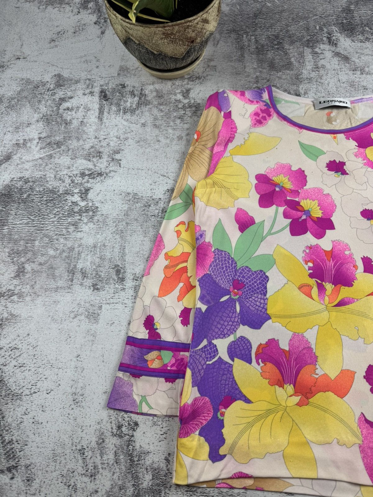 Leonard Paris × Vintage RARE Leonard Paris Floral Silk 40 Designer Tunic Dress Luxury Shirt Blouse Top Size M / US 6-8 / IT 42-44 - 6 Thumbnail