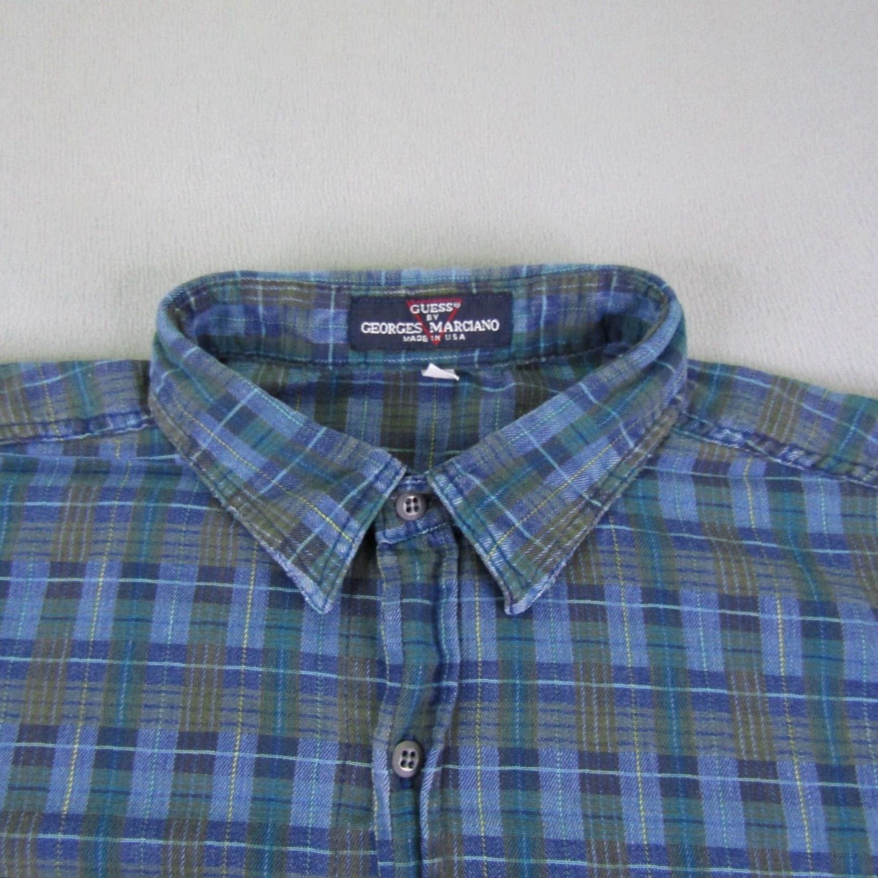 Guess VINTAGE GUESS Button-Up Shirt Mens Large Blue Plaid Twill Long Sleeve Flap Pockets Made in USA Size US L / EU 52-54 / 3 - 2 Thumbnail