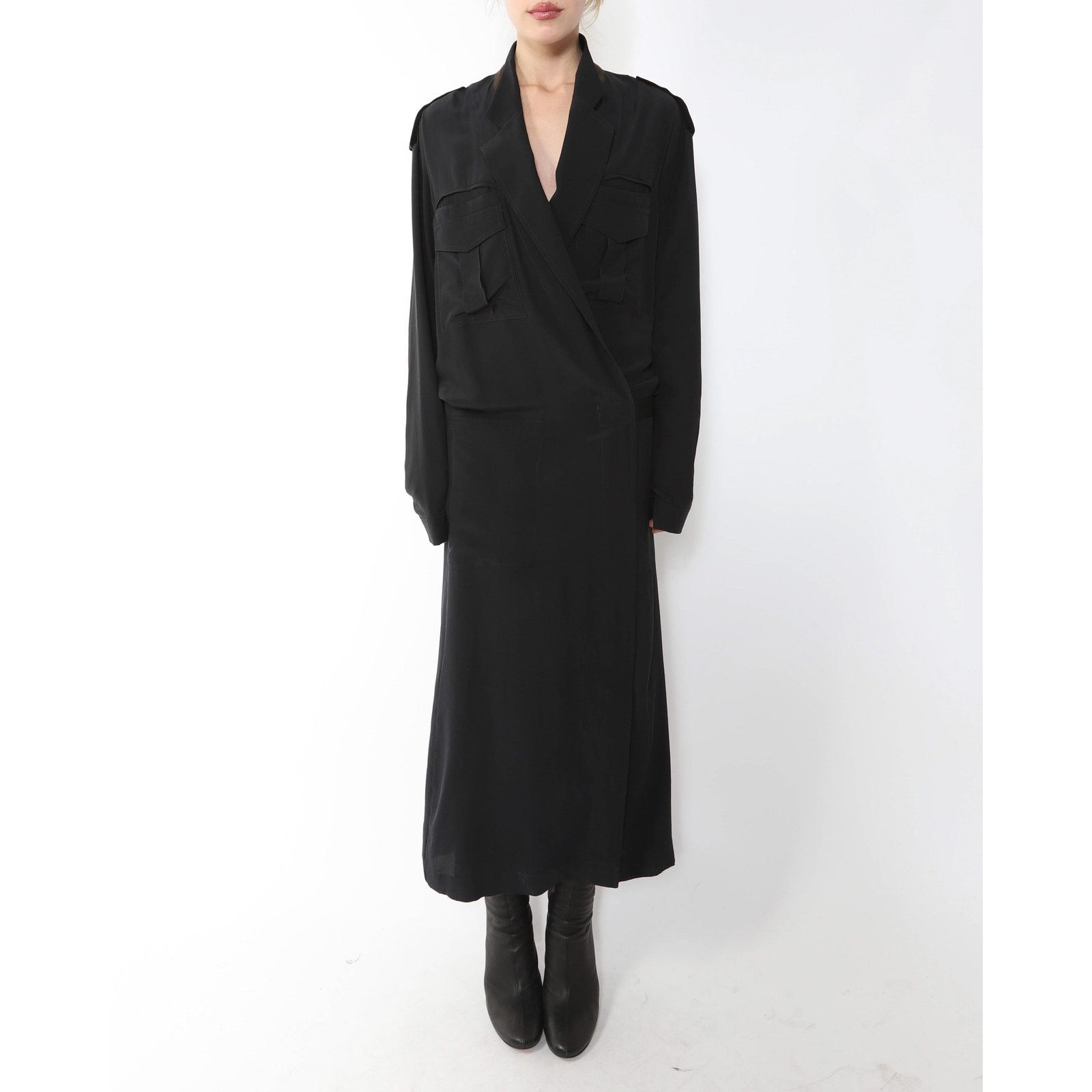 Haider Ackermann FW14 Kimono Dress with Military Details in Black Silk Size XS / US 0-2 / IT 36-38 - 4 Thumbnail
