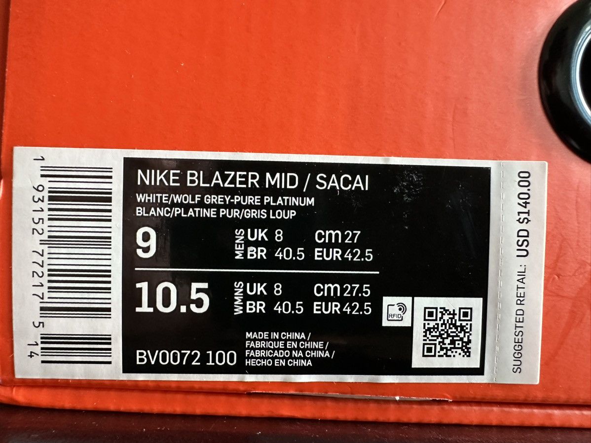 Nike × Sacai sacai x Blazer Mid 'White Grey' Size US 9 / EU 42 - 6 Thumbnail