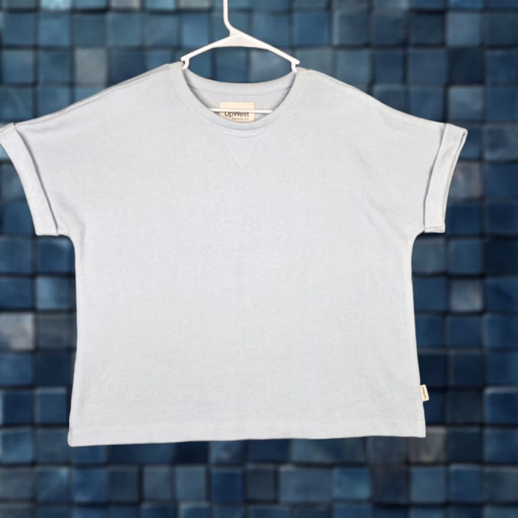 Vintage UpWest Women's Light blue short sleeve Top Knit Top Size L Regular Cotton Blend Polyester Knit Top, Blue, Short Sleeve, Casual, UpWest Size L / US 10 / IT 46 - 1 Thumbnail