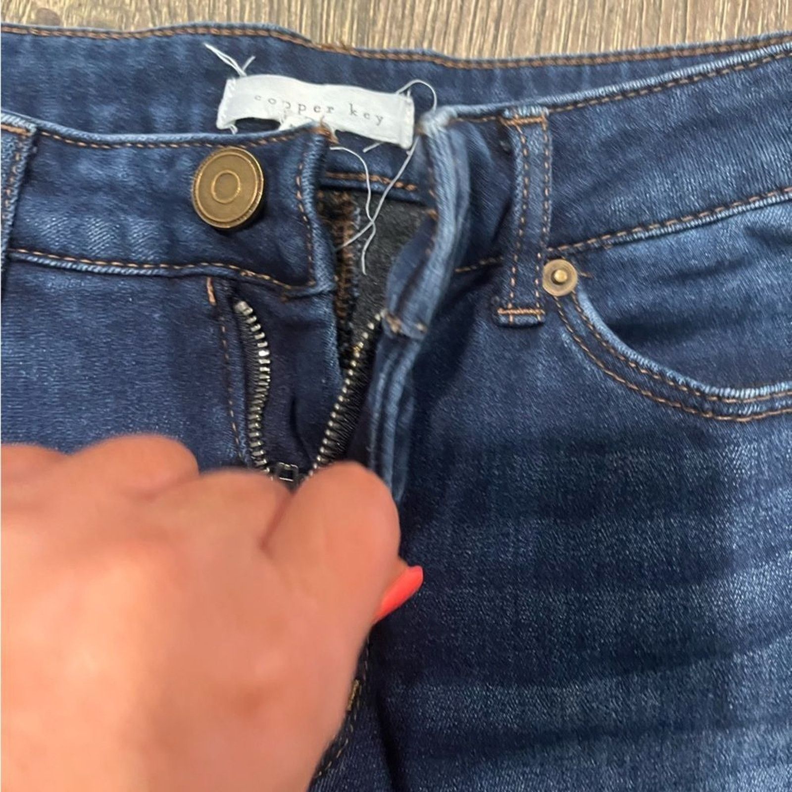 Vintage Copper Key Skinny Jeans High Rise Whisker Denim Stretch Sz 7 Size 30" / US 8 / IT 44 - 7 Thumbnail