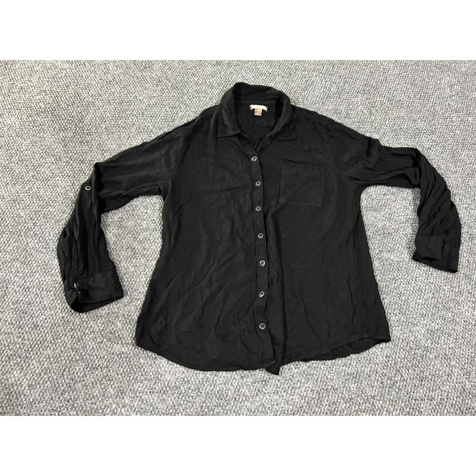 Vintage White Stag Shirt Womens Large Black Button-Front Roll Tab Sleeve Lightweight Top Size L / US 10 / IT 46 - 2 Thumbnail