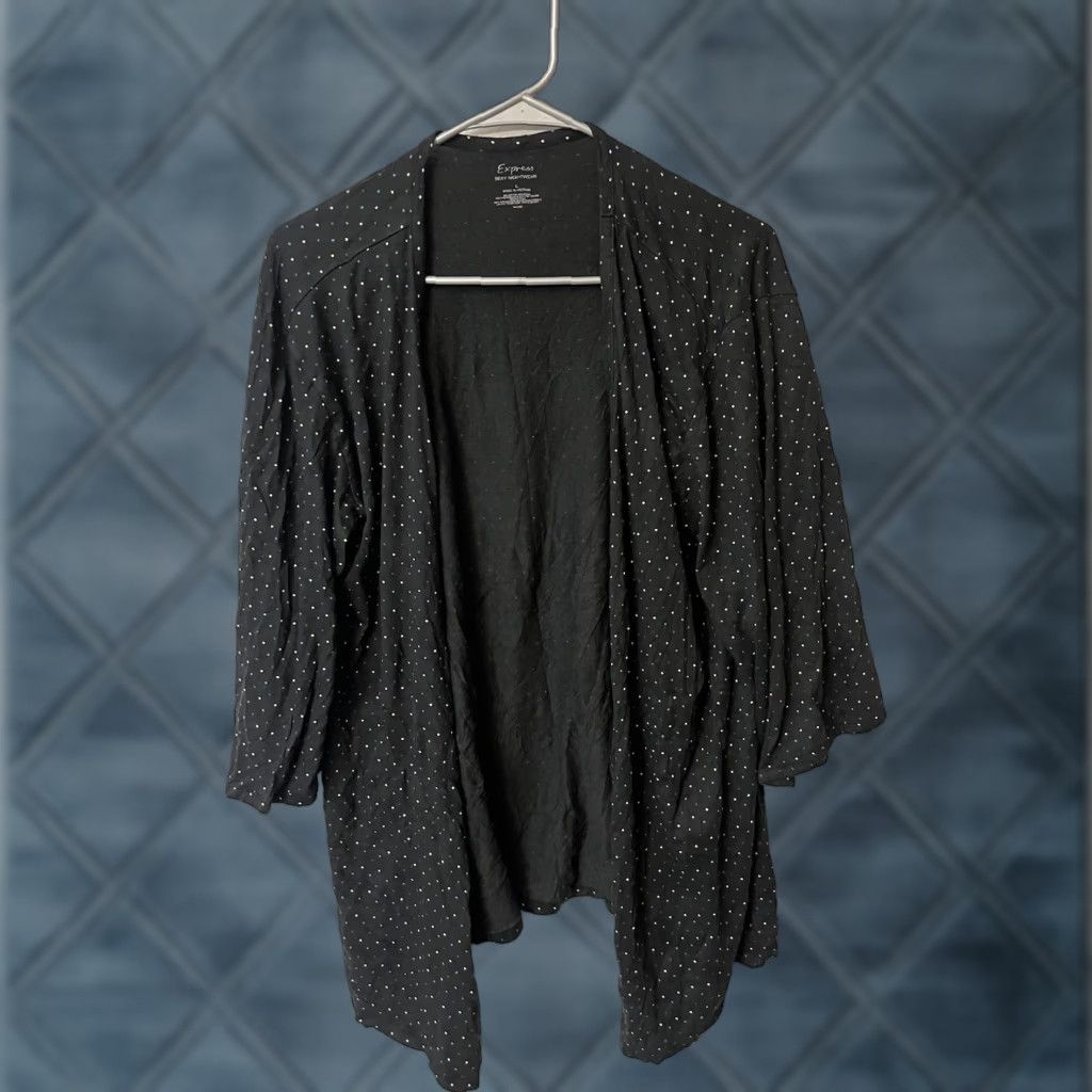 Express Express Cardigan Women's L Black Polka Nightwear Long Sleeve Cardigan Sweater Fall Winter Spring Hooded Regular Size L / US 10 / IT 46 - 1 Thumbnail