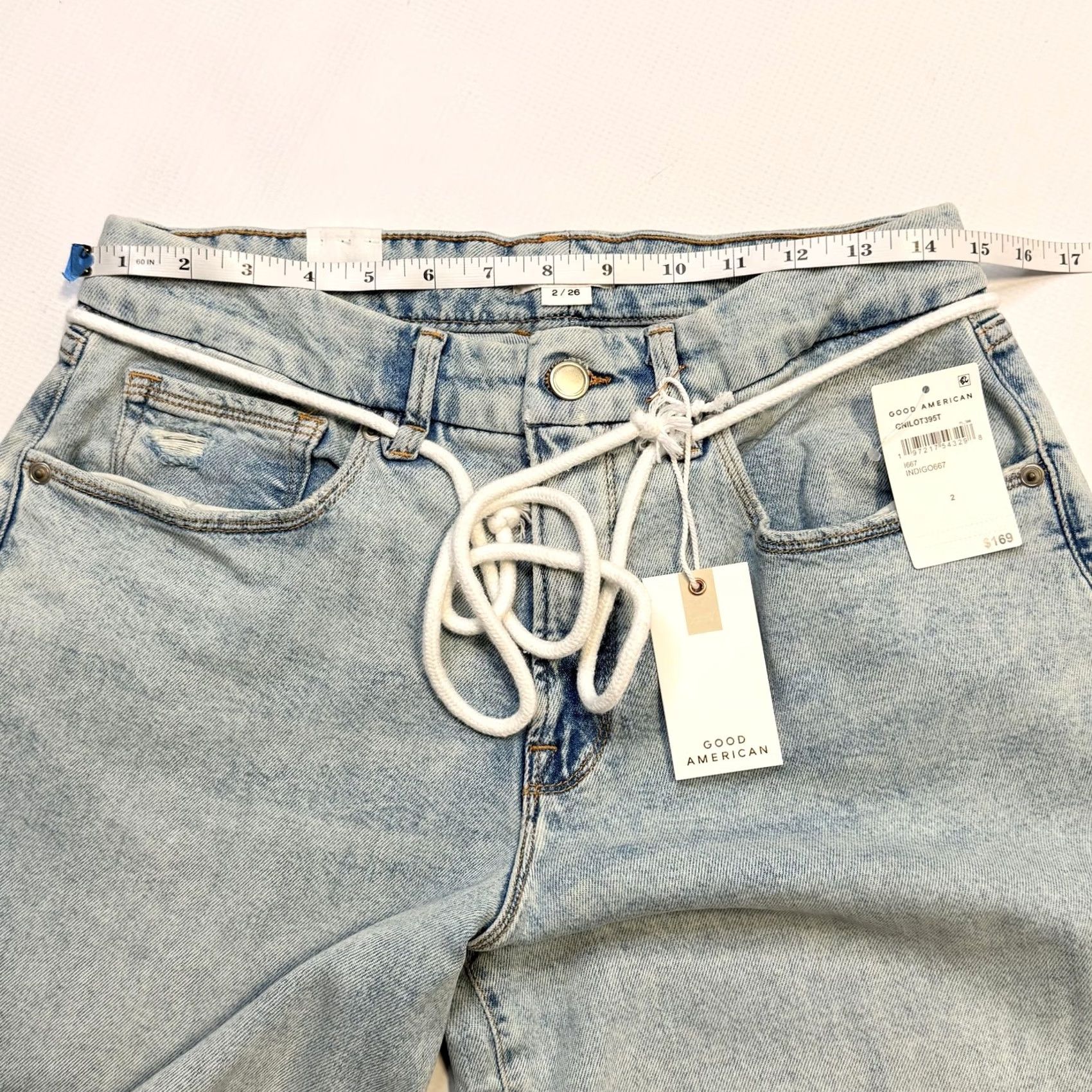 Good American Good American Jeans Womens 2 Light Wash 90s Loose Low Rise Drawstring Belted Pockets Zip Fly Straight 32in Inseam Size 26" / US 2 / IT 38 - 7 Thumbnail