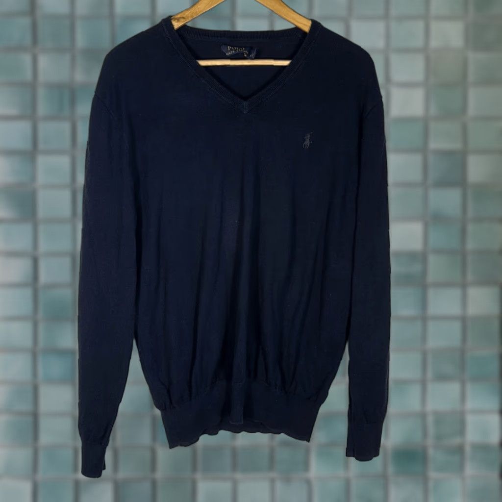Polo Ralph Lauren Polo Ralph Lauren Sweater V-Neck Mens L Navy Blue Pima Cotton Large blue Size US L / EU 52-54 / 3 - 1 Thumbnail