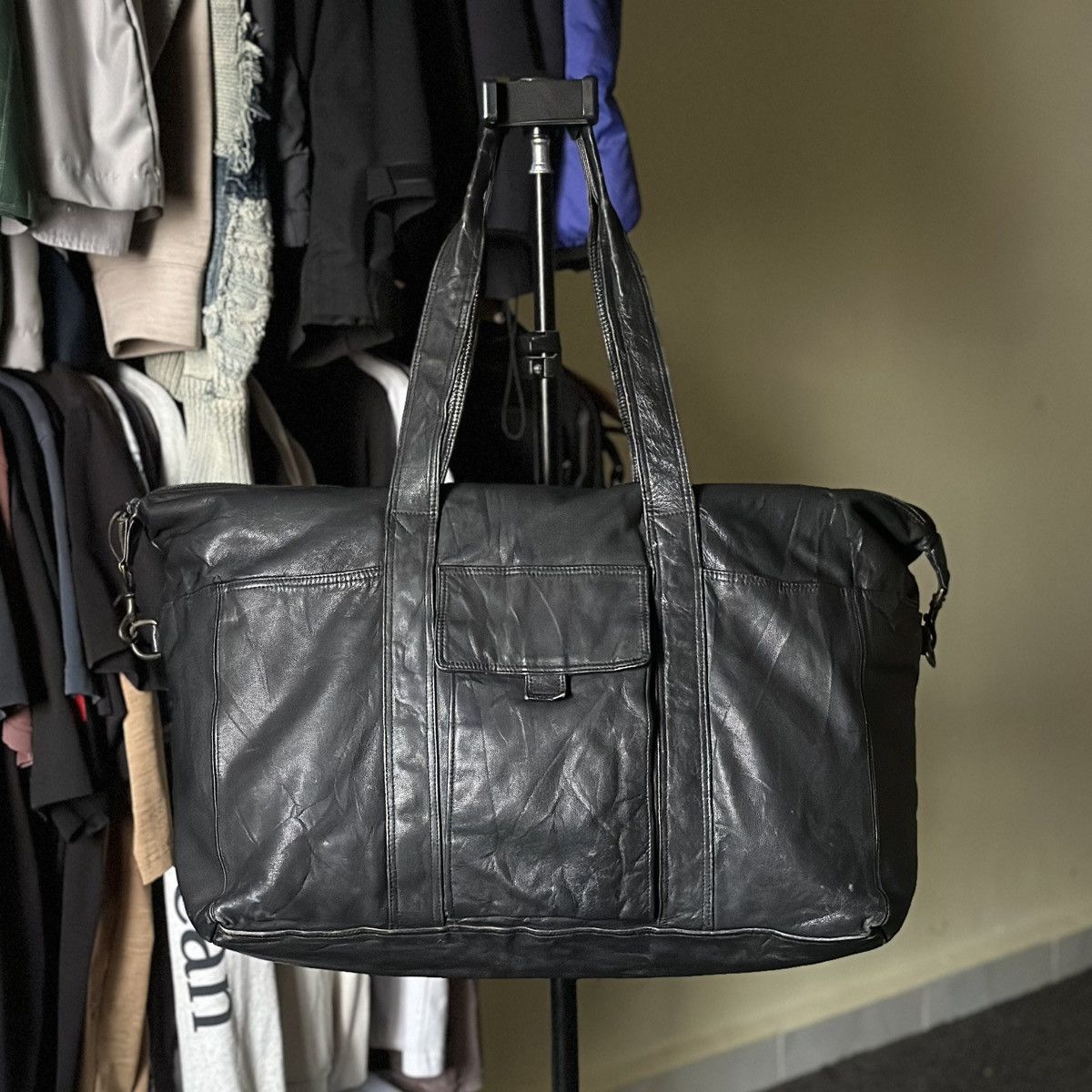Vintage Japan Genuine Leather Duffle/Travel Bag in Black, Men's