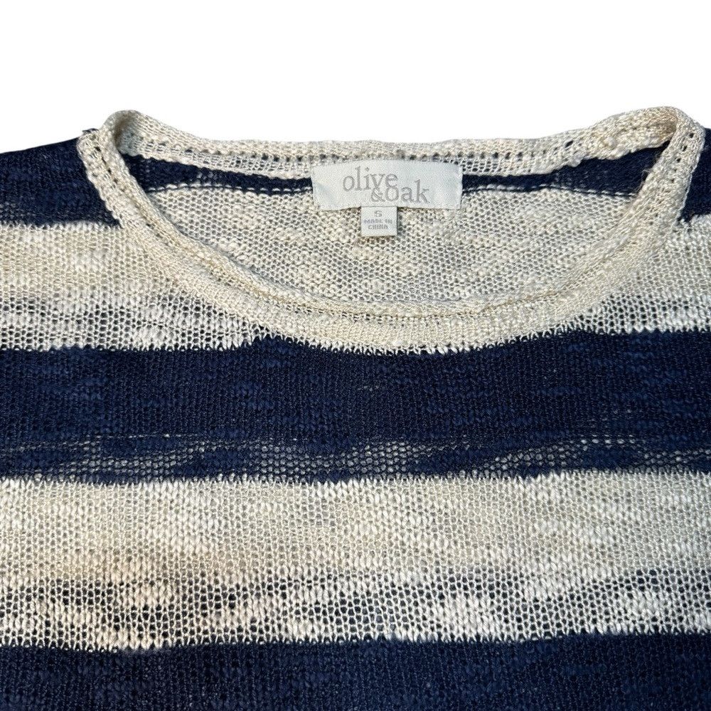 Anthropologie Olive & Oak Ivory Navy Stripes Long Sleeve Crop Sweater Siz Size S / US 4 / IT 40 - 4 Thumbnail
