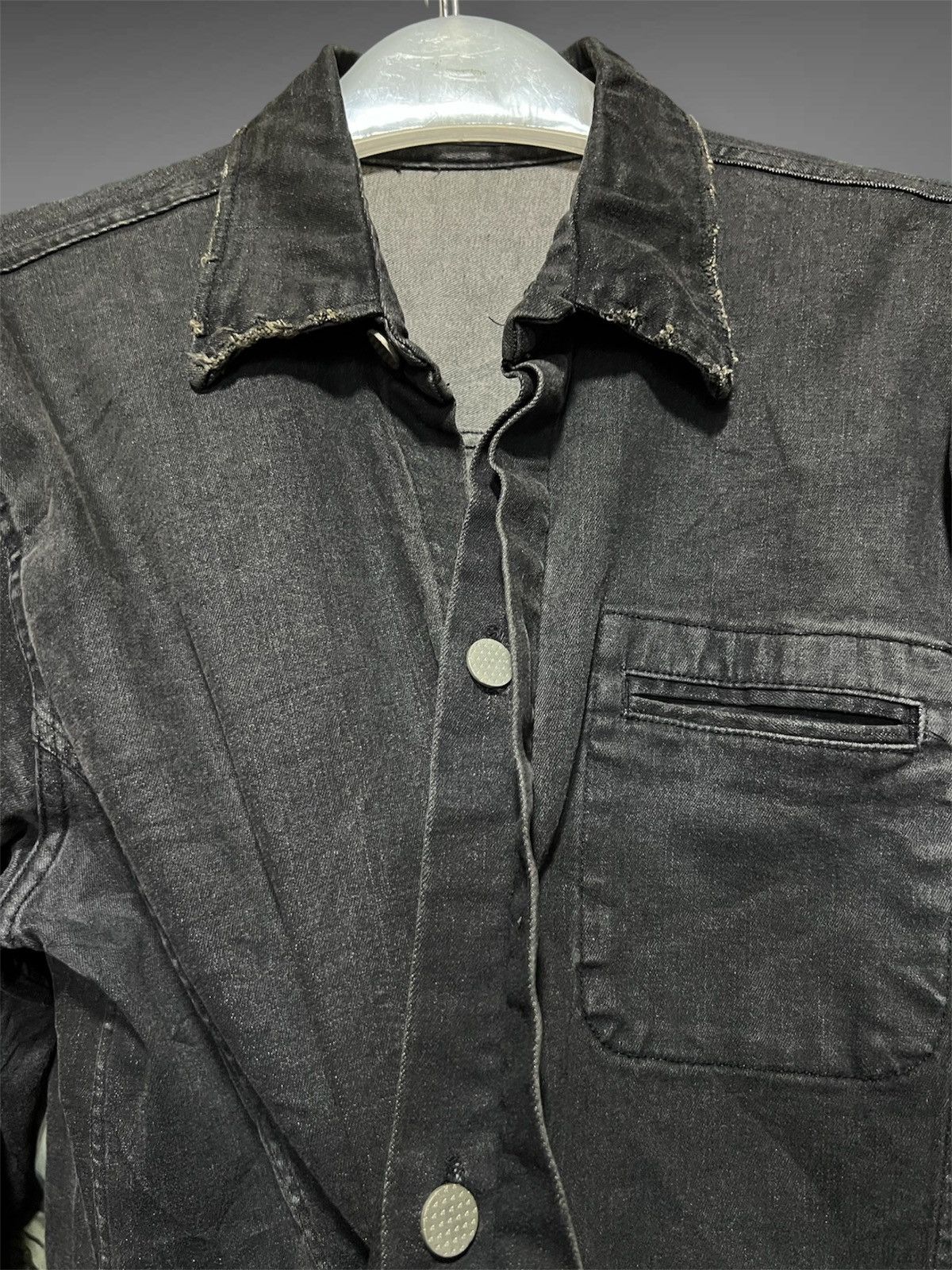 Monocle Monocle Distressed Black Washed Buttoned Denim Jacket Size US M / EU 48-50 / 2 - 5 Thumbnail