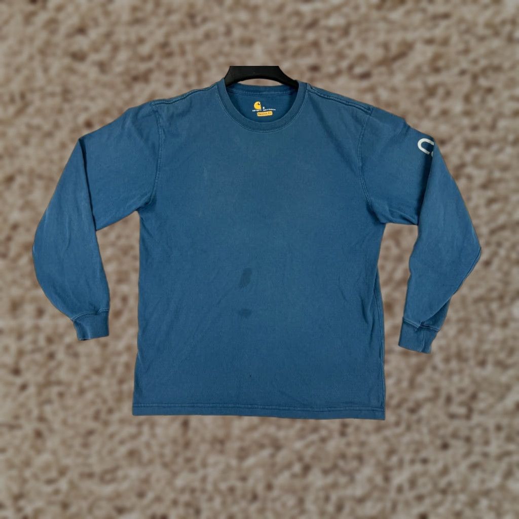 Carhartt VINTAGE Carhartt Shirt Mens S Blue Long Sleeve Crew Neck K231 Pocket Cotton Shirt Adult Small Blue Logo Work American 90s Shirts Mens Size US S / EU 44-46 / 1 - 1 Thumbnail