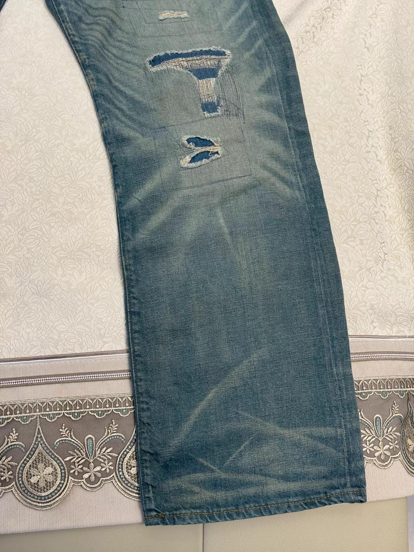 RRL Ralph Lauren DOUBLE RL Men's Blue Distressed Zipper Jeans 34x32 Size US 34 / EU 50 - 4 Thumbnail