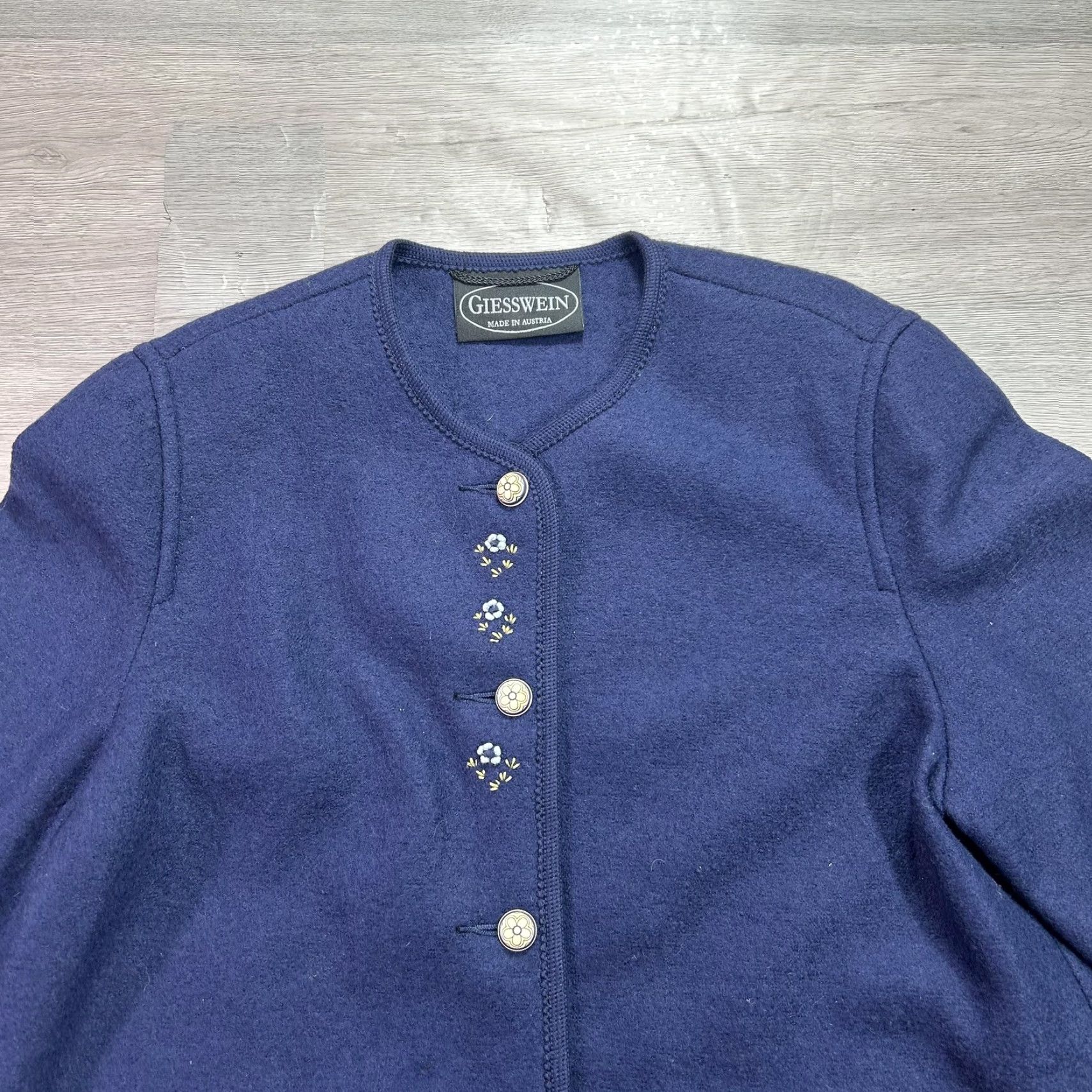 Vintage Giesswein Jacket Womens 38 Blue Merino Wool Button Front Embroidered Austria Size XS / US 0-2 / IT 36-38 - 4 Thumbnail