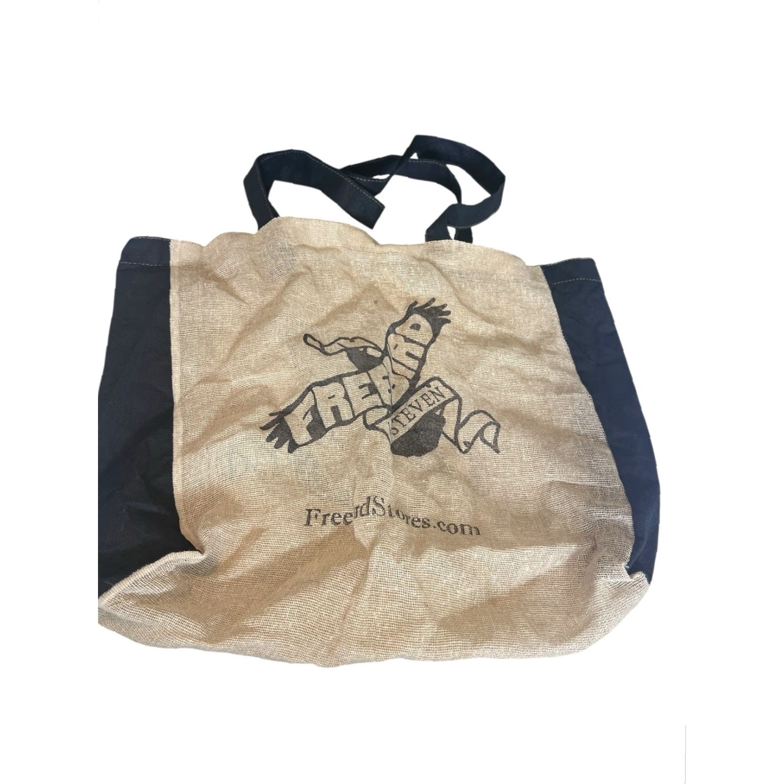 FREEBIRD VINTAGE FREEBIRD By Steven Tan & Black LOGO JUTE BAG Shoulder Tote Travel Tan Womens 14” tall 16.5” wide 4.5” deep Size ONE SIZE - 2 Thumbnail