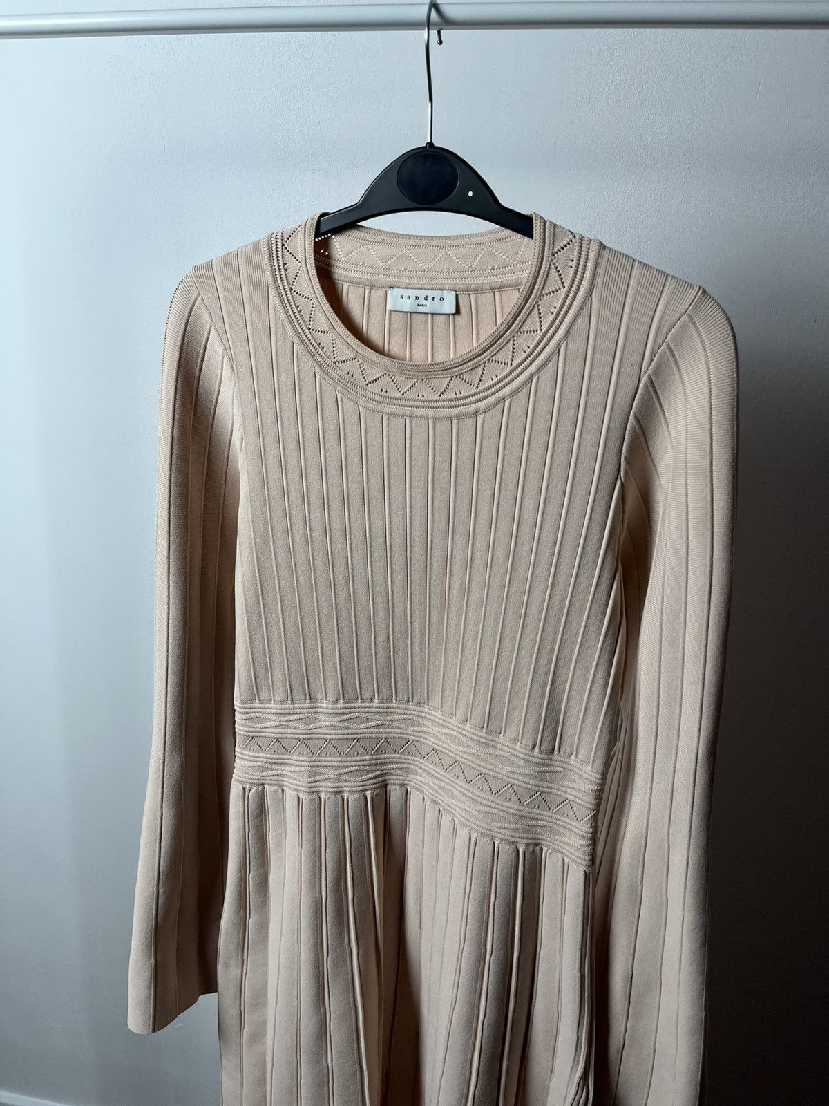 Sandro Sandro Viscose Terez Eyelet-detail Knit Mini Dress In Powder Size S / US 4 / IT 40 - 5 Thumbnail
