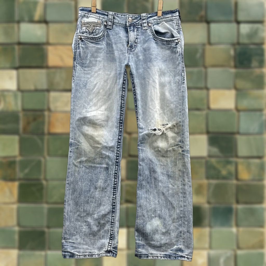 Rock Revival Men's Bootcut Jeans 35X32 Blue 90s Grunge Western