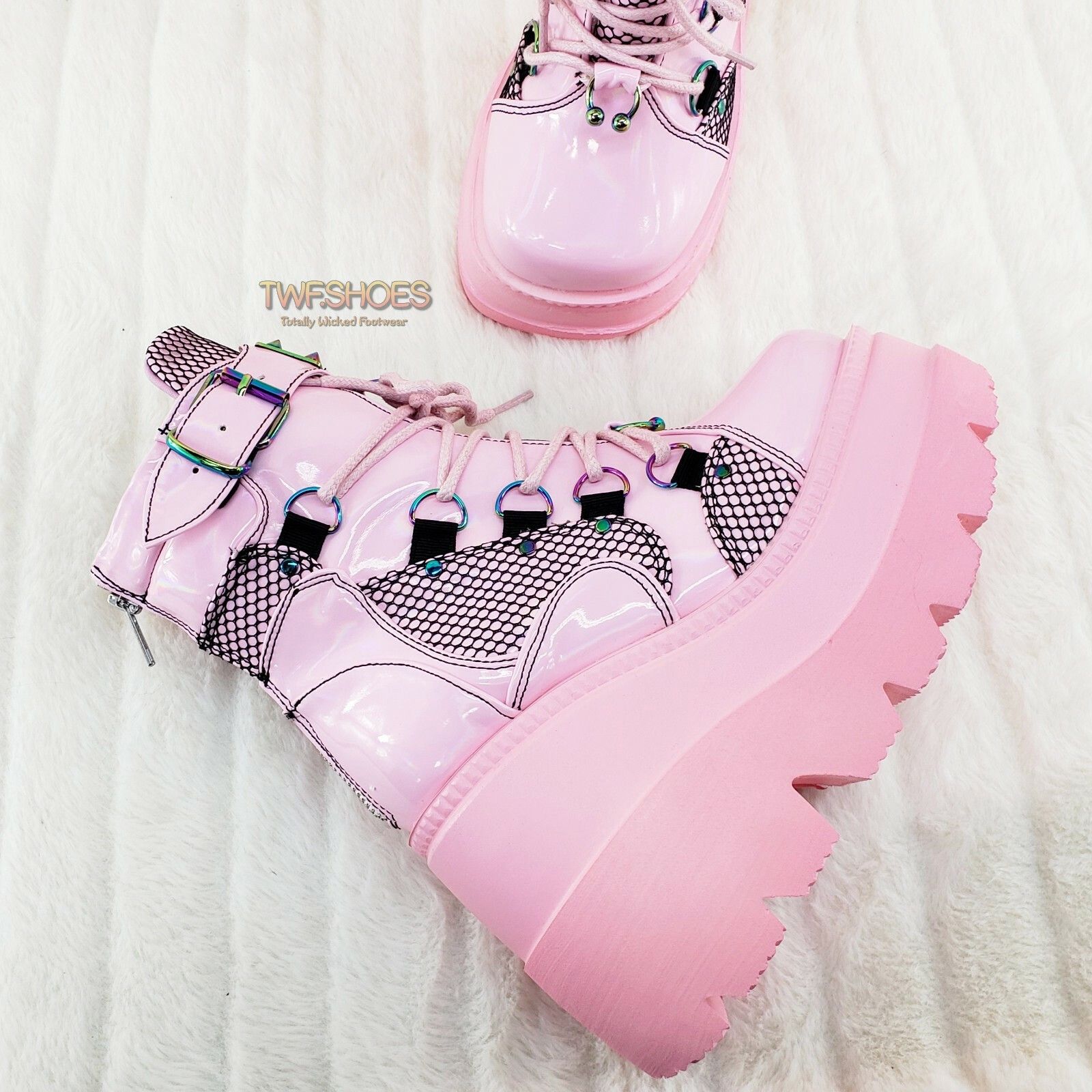Demonia Cult DEMONIA Shaker 60 Baby Pink Patent Platform 4.5" Wedge Heel Size US 7 / IT 37 - 7 Thumbnail