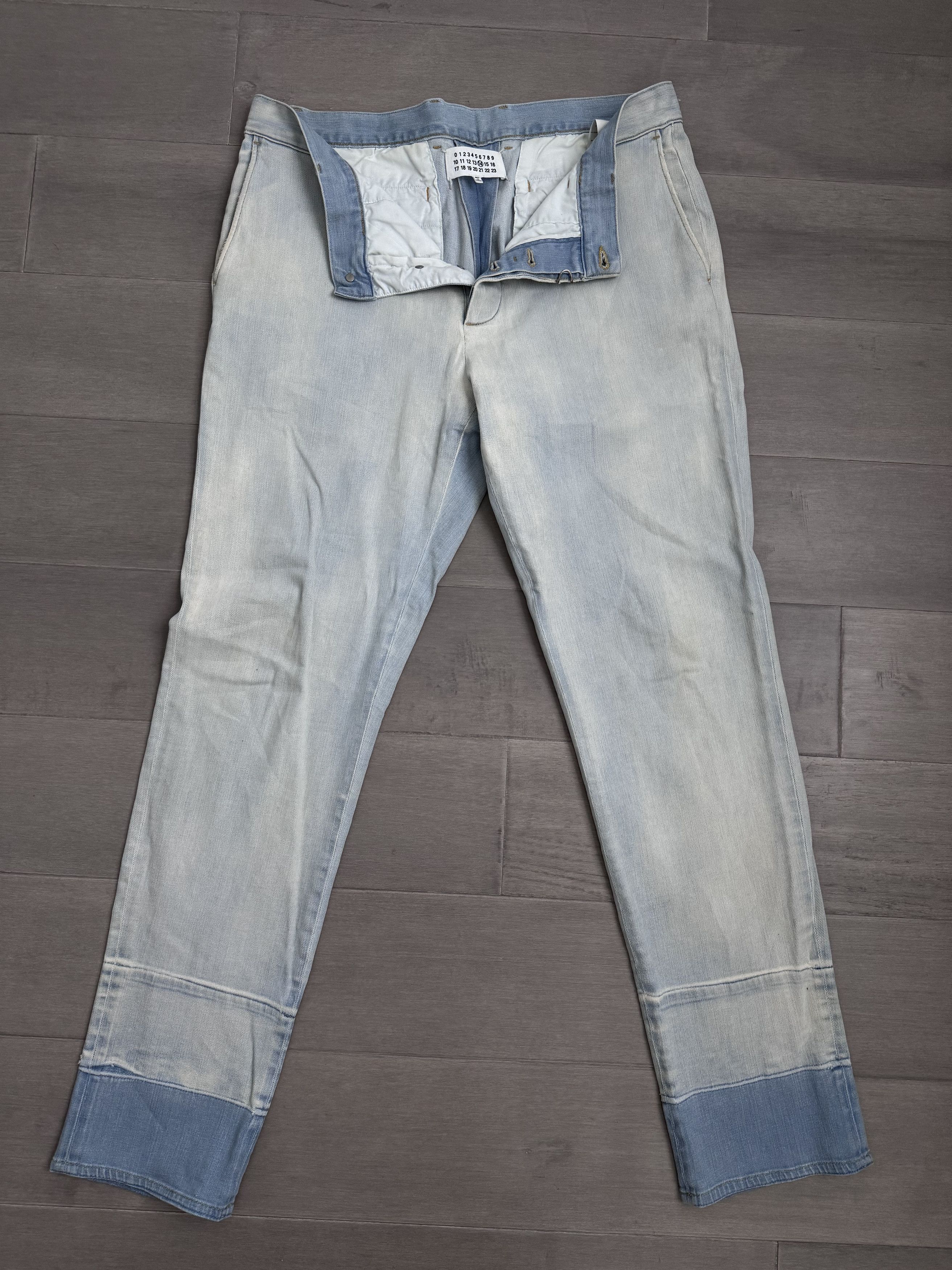 image of Maison Margiela Contrasting Hem Jeans in Bleached Blue, Men's (Size 32)