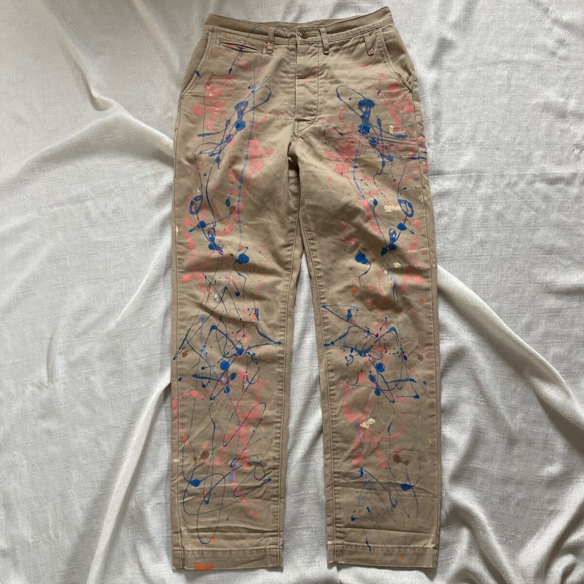 image of Kapital Paint Splatter Vintage Processing Pants Beige 2, Men's (Size 29)