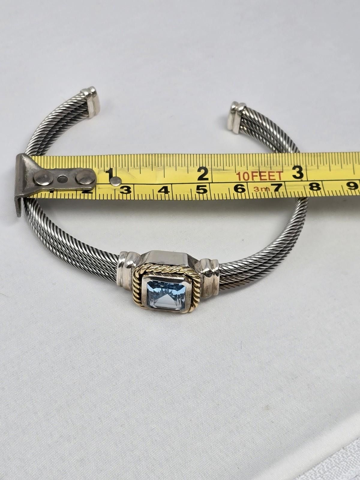 The Unbranded Brand Sterling Silver & 14K Gold Cable Cuff Bracelet w/ Blue Topaz Size ONE SIZE - 4 Thumbnail
