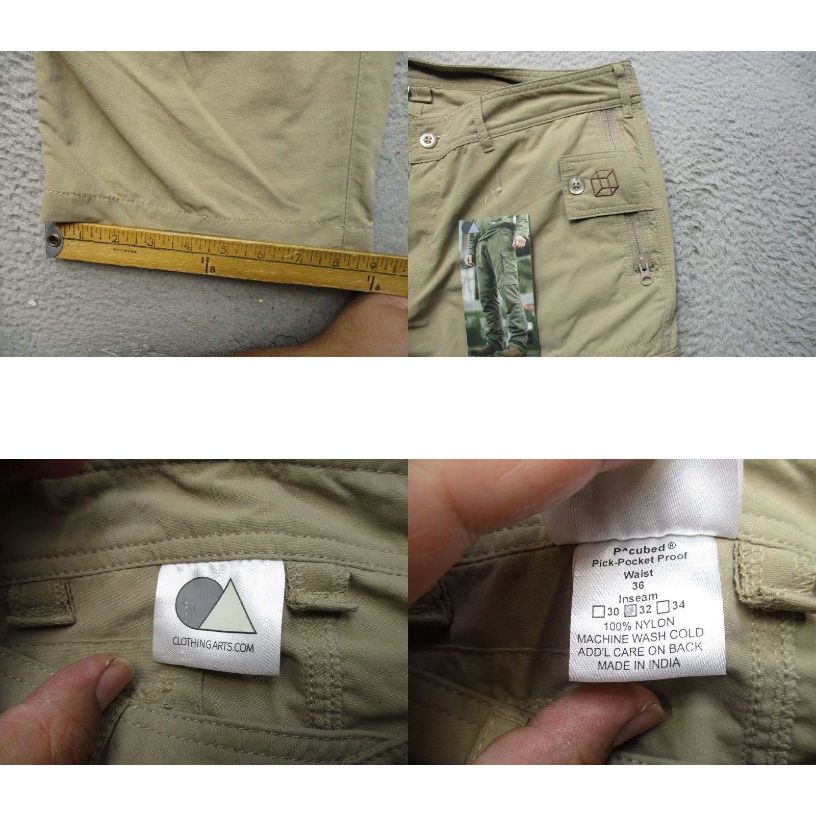 Vintage Clothing Arts Adventure Traveler Pants Mens 36x32 Nylon Cargo Travel Beige Pacsafe Size US 36 / EU 52 - 8 Thumbnail