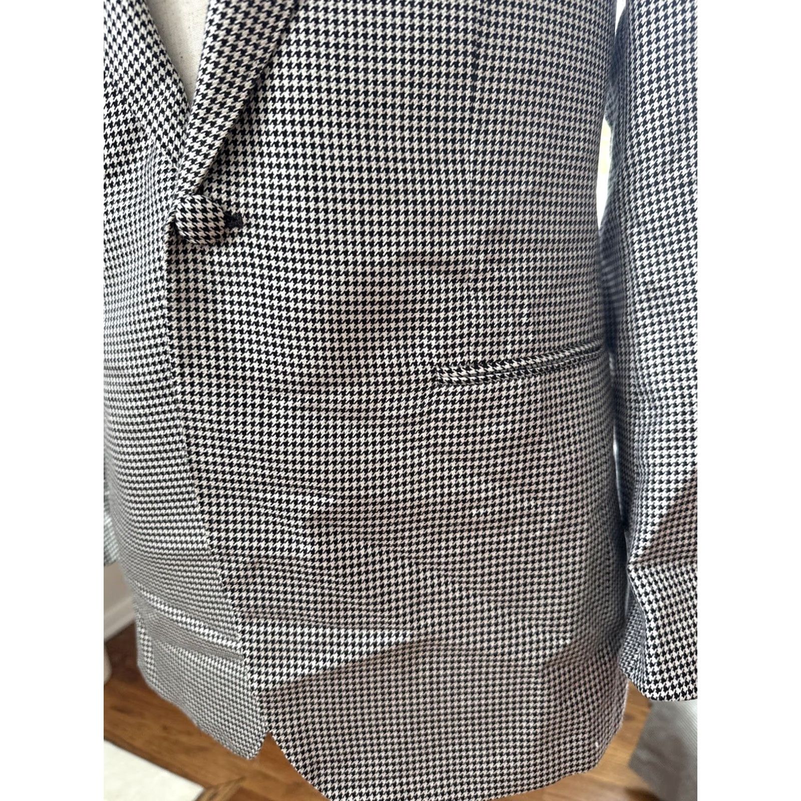 Vintage FRERE Black And White Houndstooth Blazer Classic Wool Silk Mens Jacket Sz 40 Size 40R - 2 Thumbnail