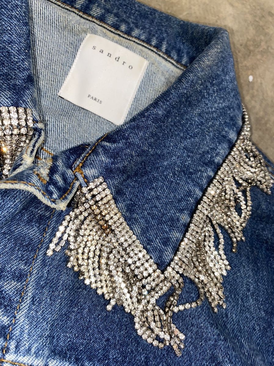 Sandro Rhinestone Fringe Denim Jacket Size M / US 6-8 / IT 42-44 - 7 Thumbnail