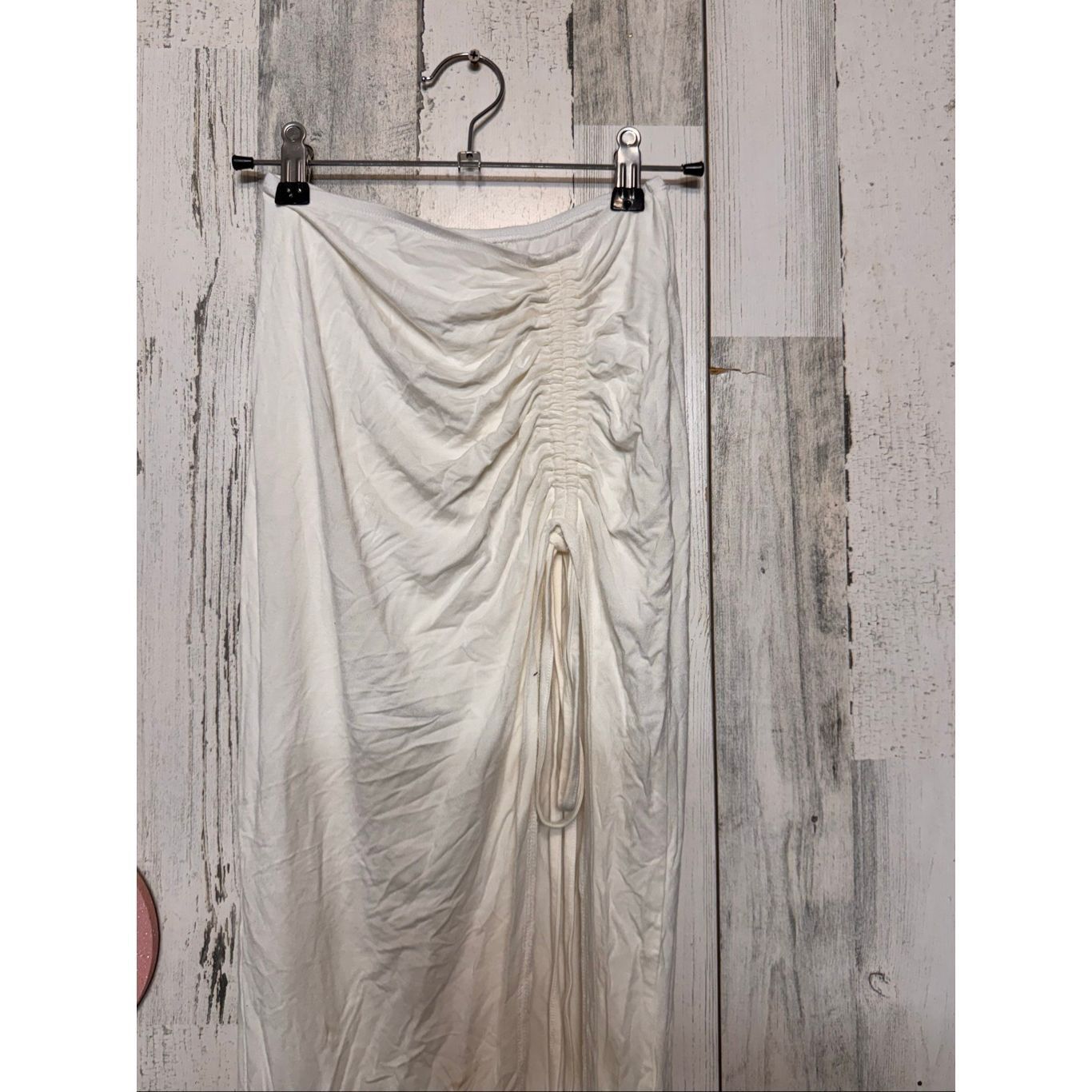 Other White Ruched Maxi Skirt Size Small Stretch Bodycon Drawstring Detail Size 26" / US 2 / IT 38 - 6 Thumbnail