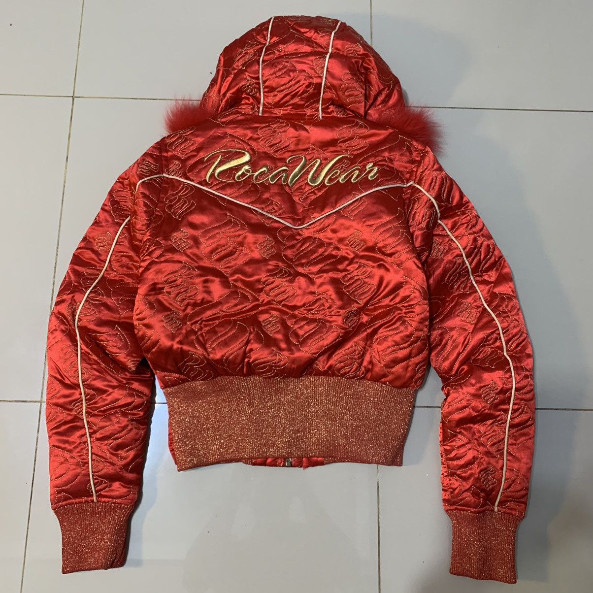 Rocawear Vtg Y2K Rocawear Jacket Embroidered Red Down Cropped Fur Size S / US 4 / IT 40 - 13 Thumbnail