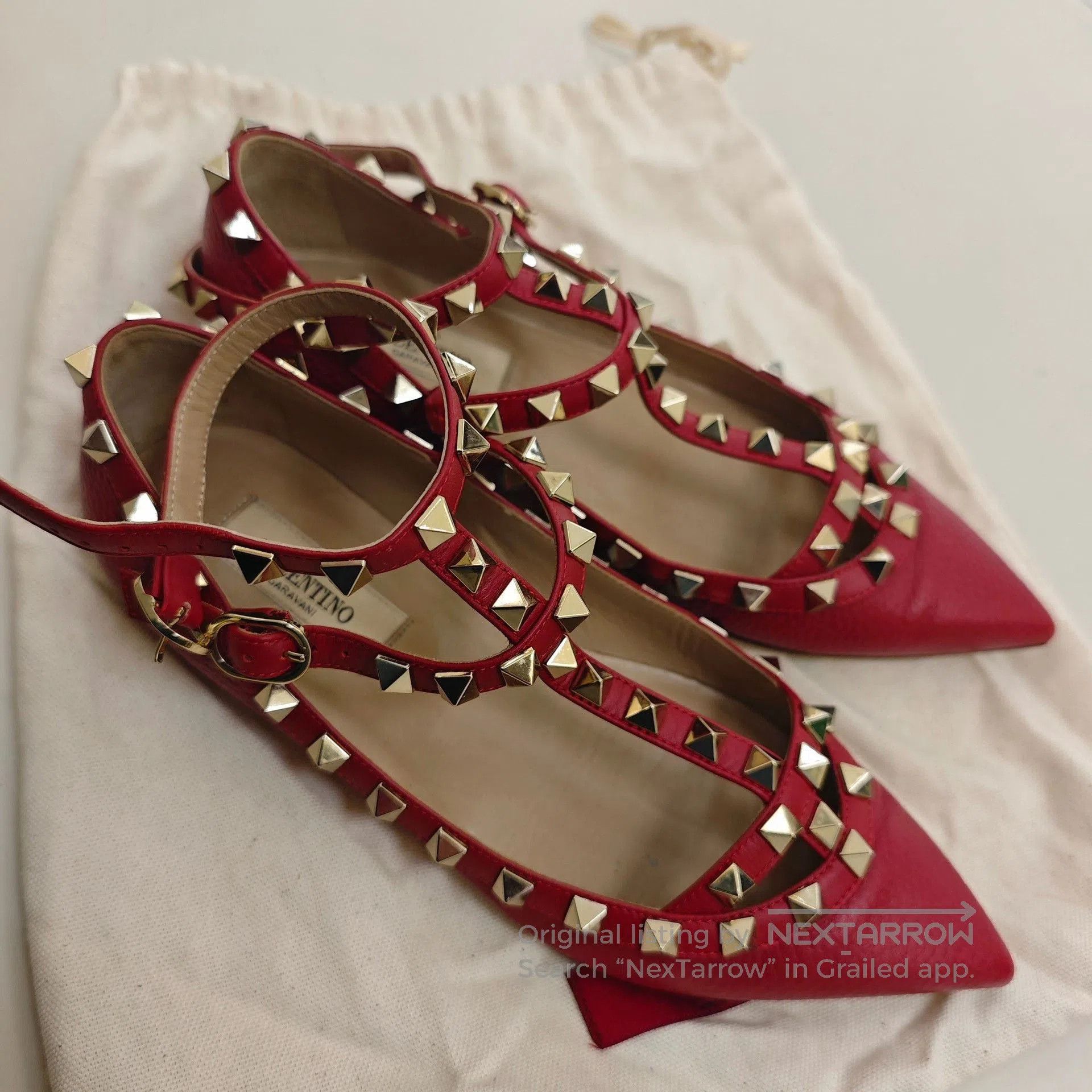 Valentino Valentino Studded Red Flat Shoes. Size US 4 / IT 34 - 2 Thumbnail