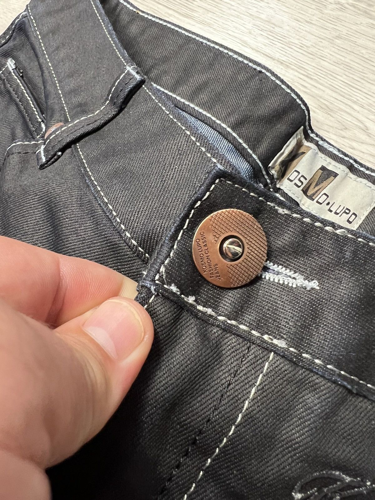 Japanese Brand Vintage Y2K K&M Kosmo Lupo Embroidered Logo Hard Wear Jeans Size US 32 / EU 48 - 7 Thumbnail