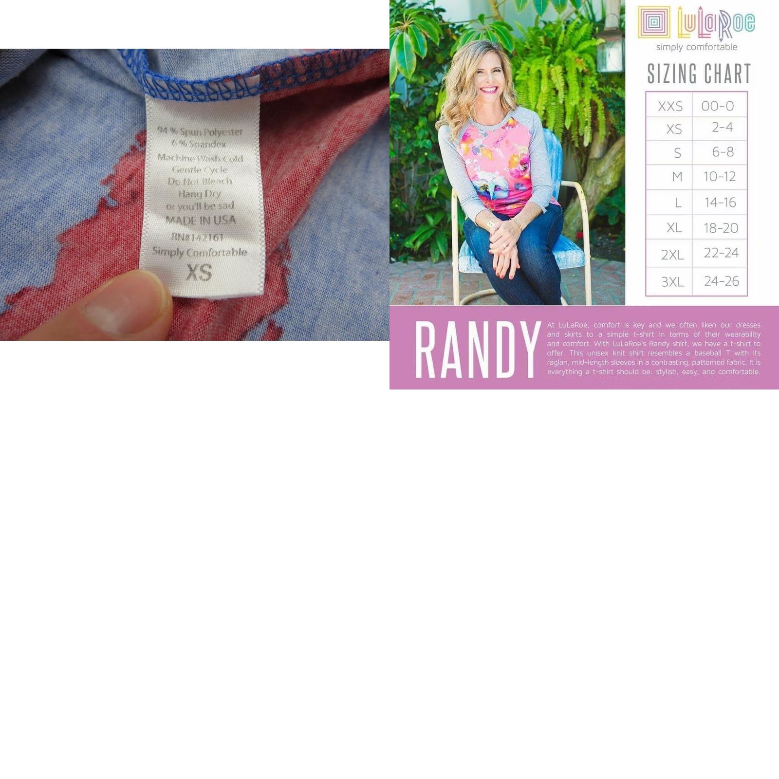 Vintage LuLaRoe Blue Red Stripe Gray Randy Shirt Women's XS Top Tee Baseball Raglan Size XS / US 0-2 / IT 36-38 - 8 Thumbnail