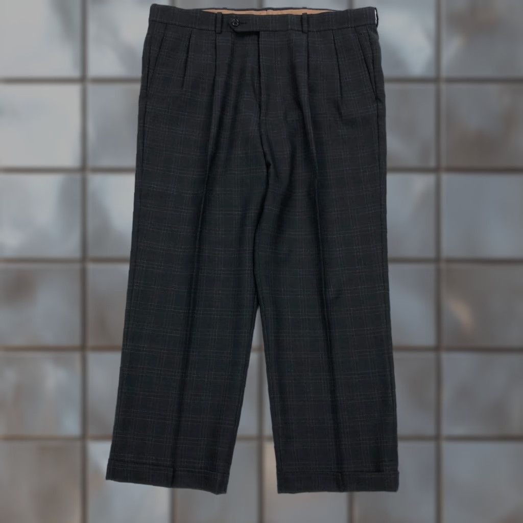 Doublet VINTAGE Sette Ponti Pants 36x27 Check Wool Double Pleated Trousers Cuffed Windowpane, Gray, Dress Pants, Men, Regular Fit, Inseam 27, ZIP Closure Size US 36 / EU 52 - 1 Thumbnail