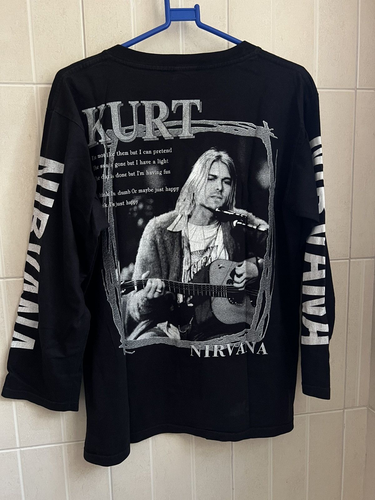Vintage Vintage Kurt Cobain Nirvana in New York Dumb Lyrics T Shirt Size US XL / EU 56 / 4 - 5 Thumbnail