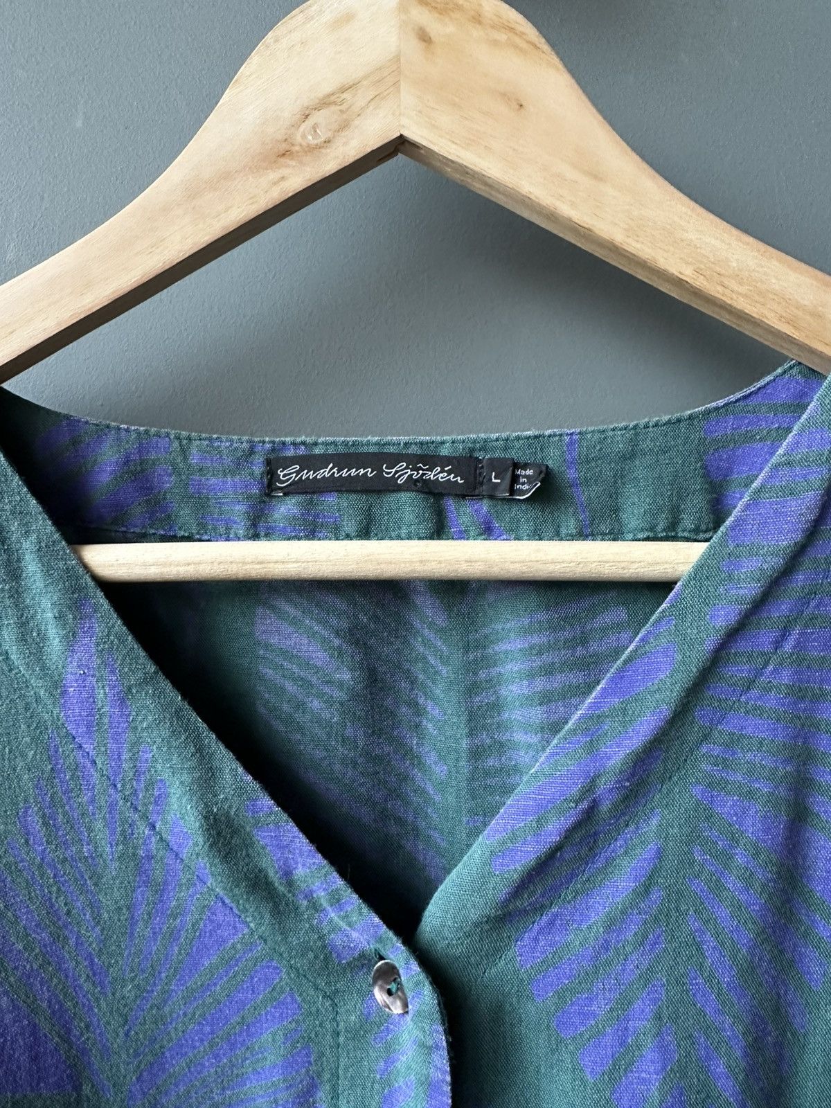 Gudrun Sjoden Gudrun Sjoden Green Purple Leaf Linen Tunic Dress Size L Size L / US 10 / IT 46 - 3 Thumbnail