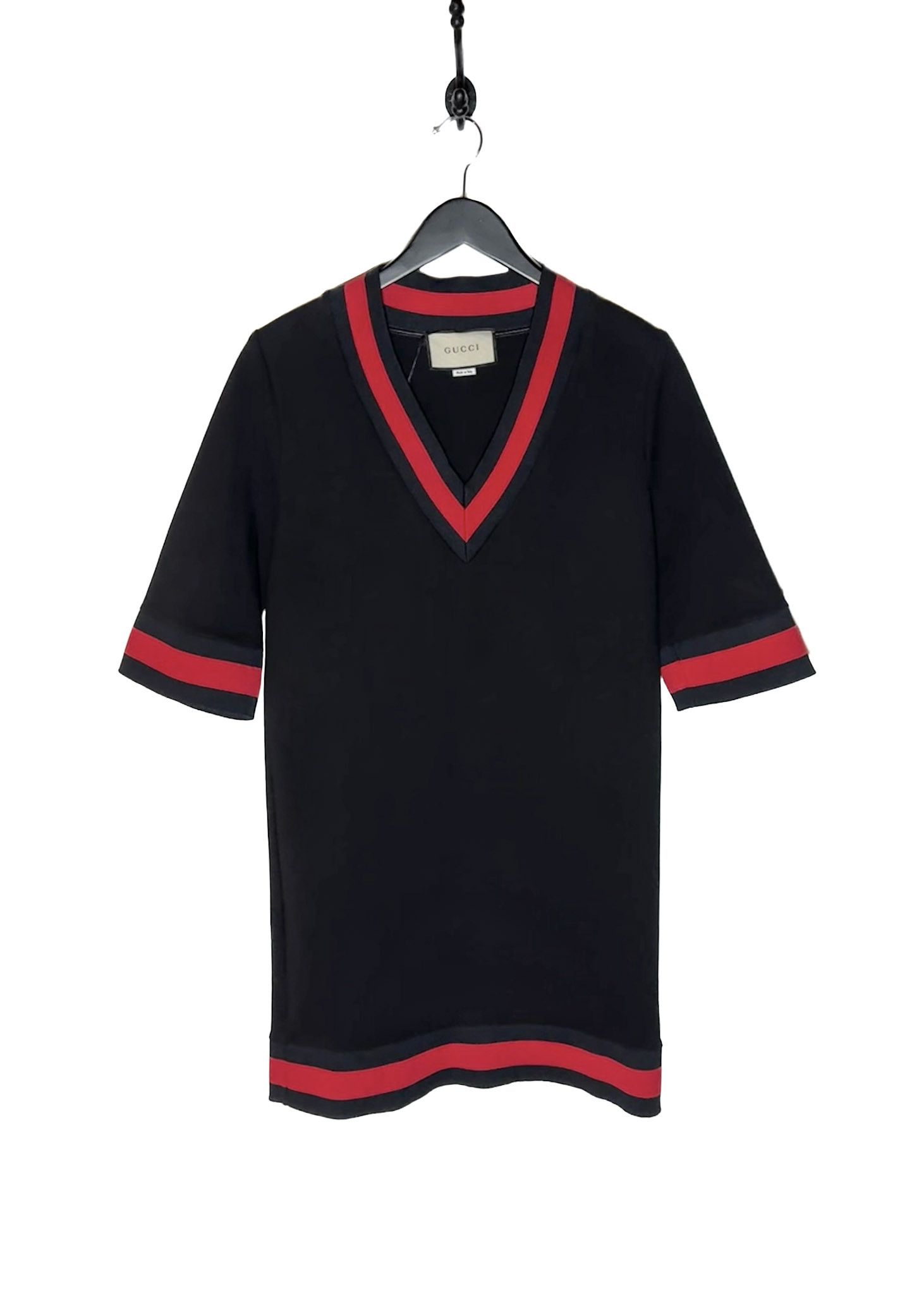 Gucci Gucci 2018 Black Sylvie Web Accent V-neck Shift Mini Dress Size XS / US 0-2 / IT 36-38 - 1 Thumbnail