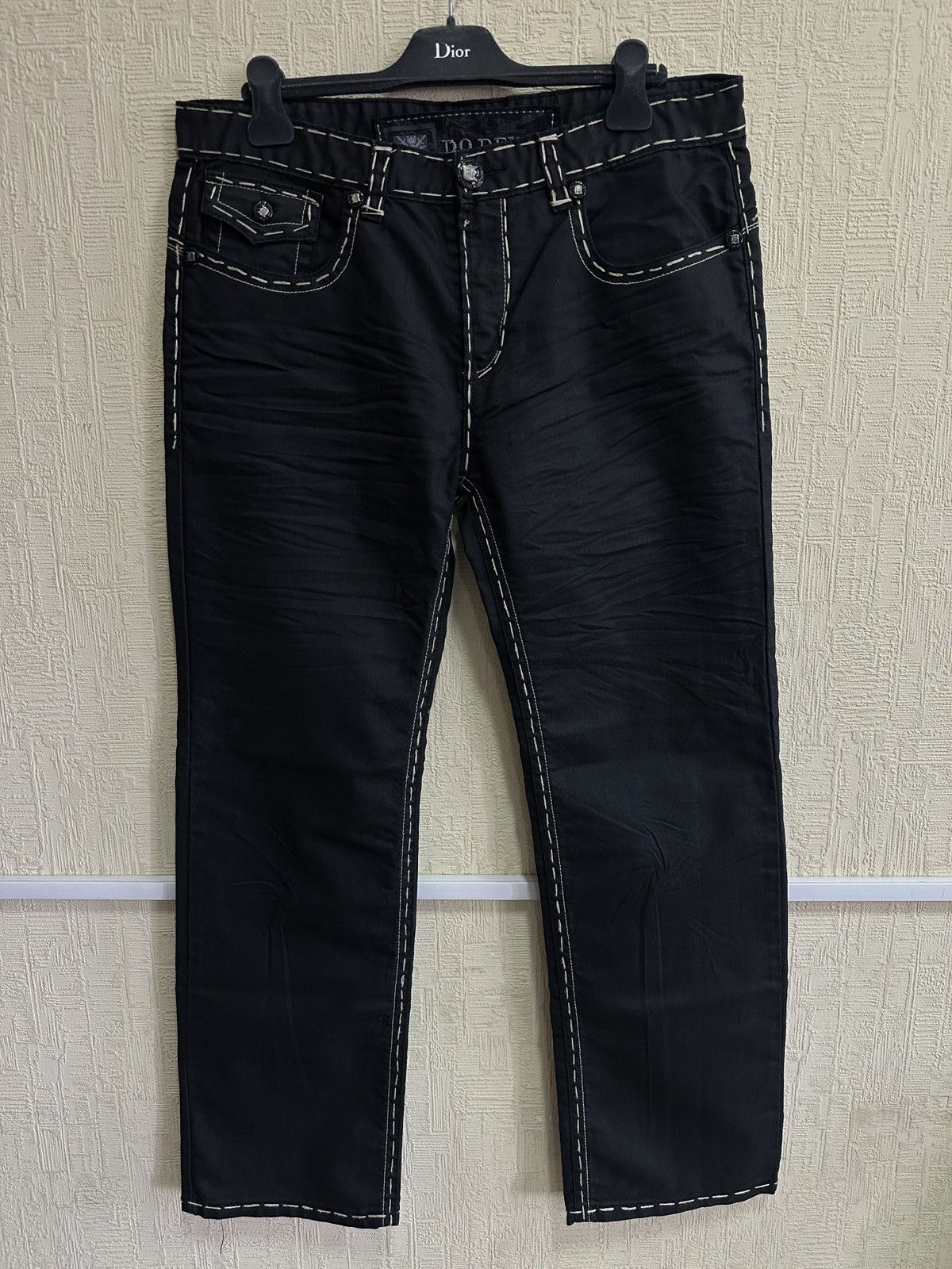 Vintage Vintage Waxed Contrast Stitch Cross Punk Denim Pants 36x32 Size US 36 / EU 52 - 9 Thumbnail