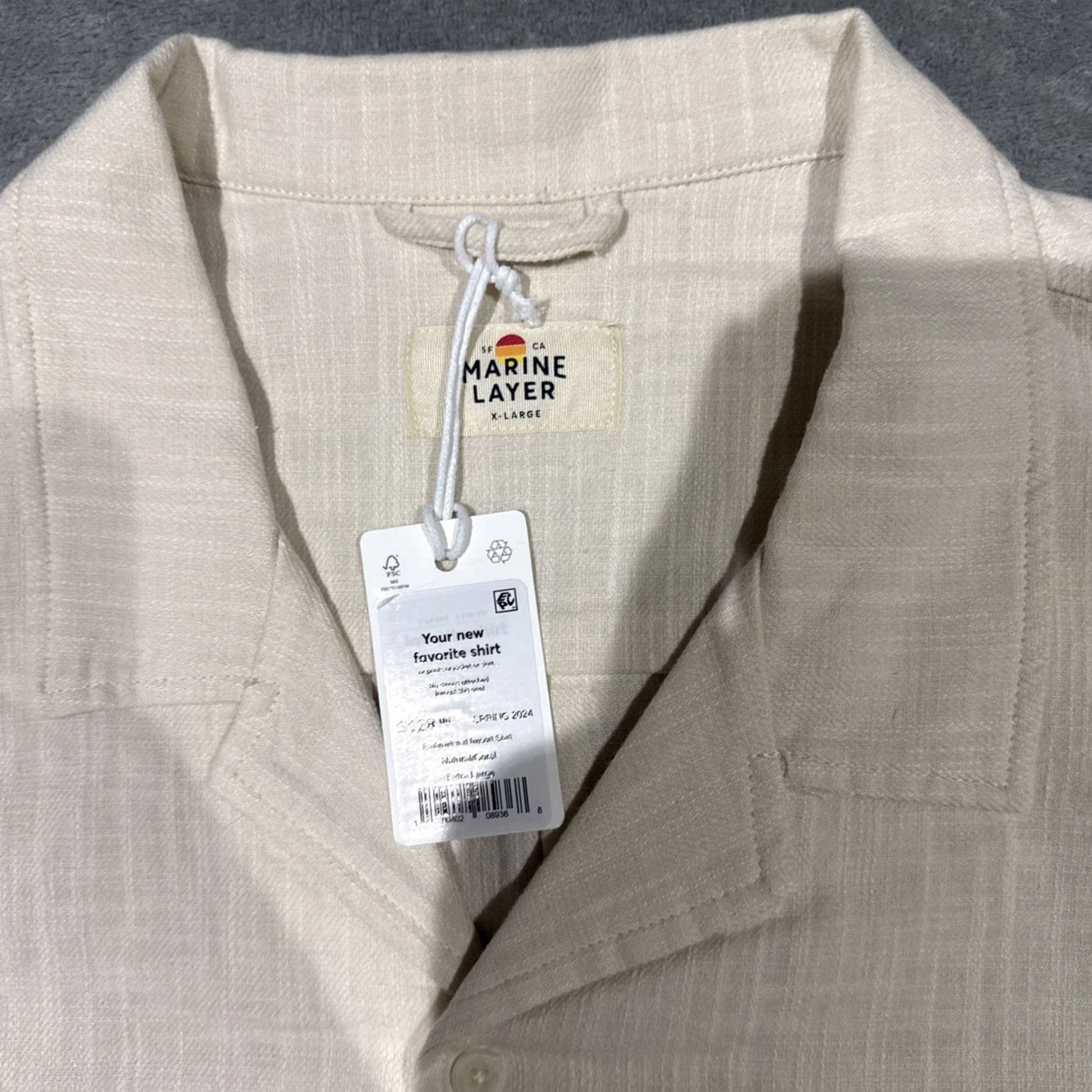 Marine Layer Marine Layer Resort Shirt Mens XL Natural/Coral Embroidered Palm Tree NWT Size US XL / EU 56 / 4 - 3 Thumbnail