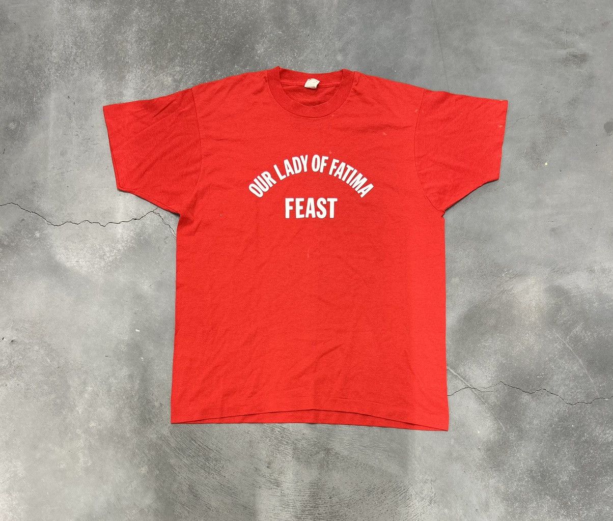 Vintage 1970s Our Lady of Fatima Feast red and white cotton tee Size US XL / EU 56 / 4 - 1 Thumbnail