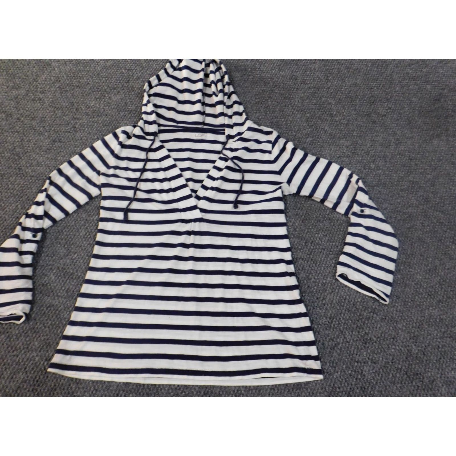 Ann Taylor Ann Taylor Loft Hoodie Shirt Women V-Neck Purple Striped Cotton Knit Pullover Casual Long Sleeve S Small Size S / US 4 / IT 40 - 2 Thumbnail