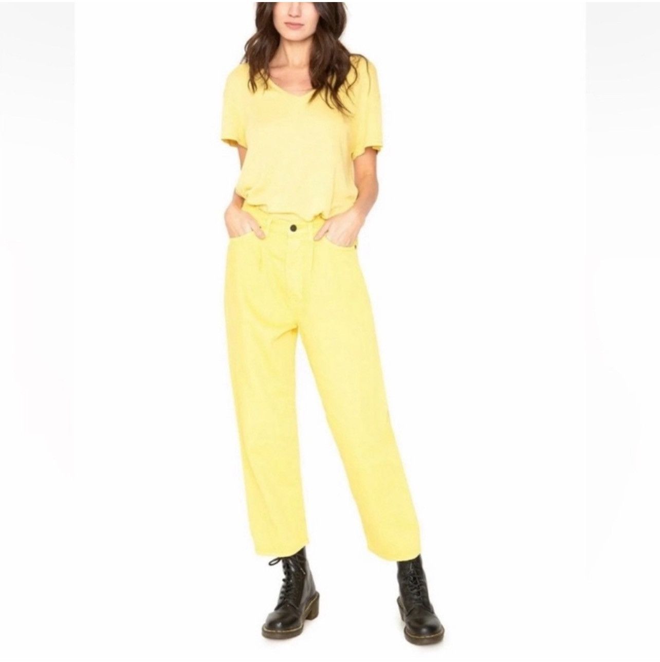 Free People × Sandrine Rose Sandriane Rose x Free People Yellow Cropped Wide-Leg Jeans Size 29" - 2 Thumbnail