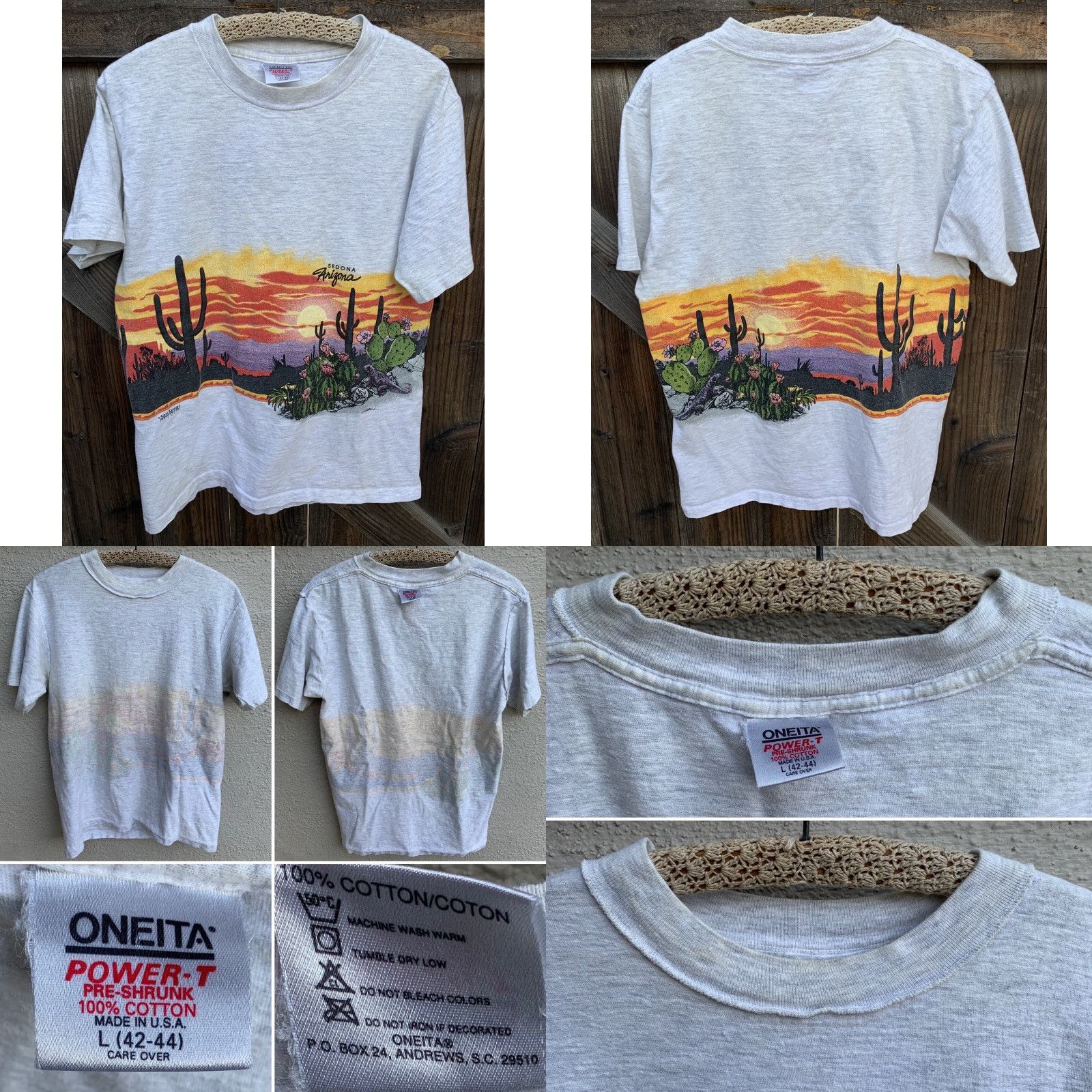 Vintage VINTAGE Oneita T-Shirt Desert Theme Sedona Arizona Gray Cotton Short Sleeve L Men 1980s Graphic Print San Segal 1989 Regular Stitch Size US L / EU 52-54 / 3 - 8 Thumbnail