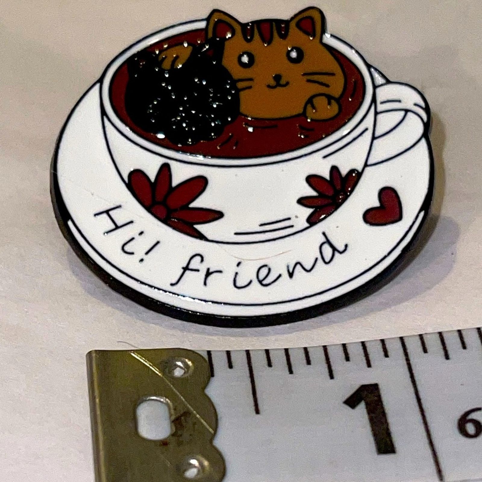 Other Cup of Coffee Tea Cat Cats Hi Friend Pin Brooch Size ONE SIZE - 1 Preview