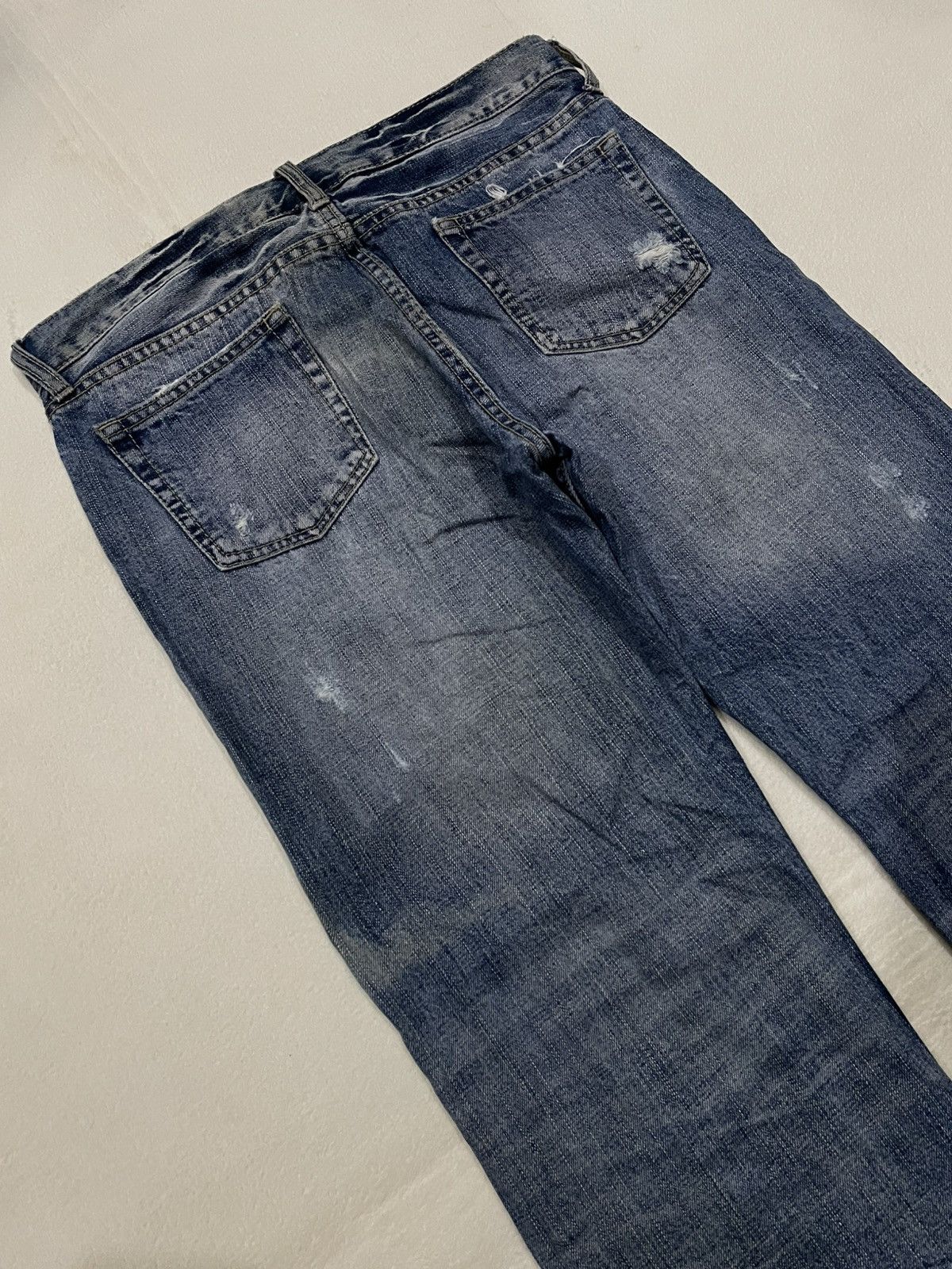 Japanese Brand Vintage Theoria faded distressed straight cut denim jeans Size US 33 - 16 Thumbnail