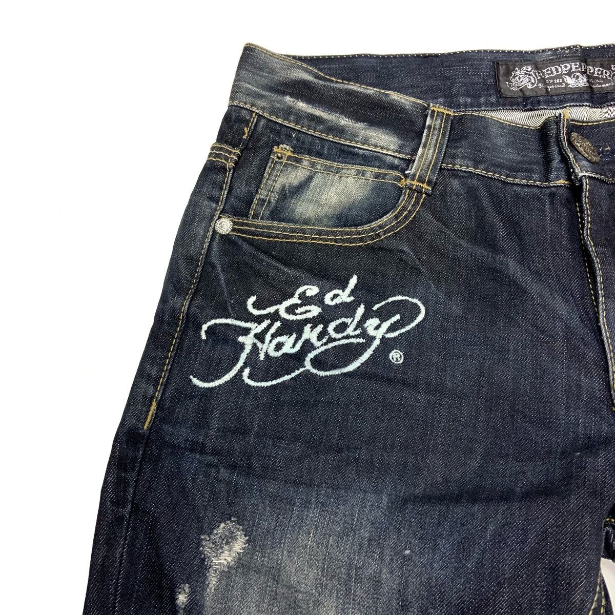 Ed Hardy × Japanese Brand × Vintage Vintage Ed Hardy X Redpapper Big Logo Distressed Jeans Size US 34 / EU 50 - 10 Thumbnail