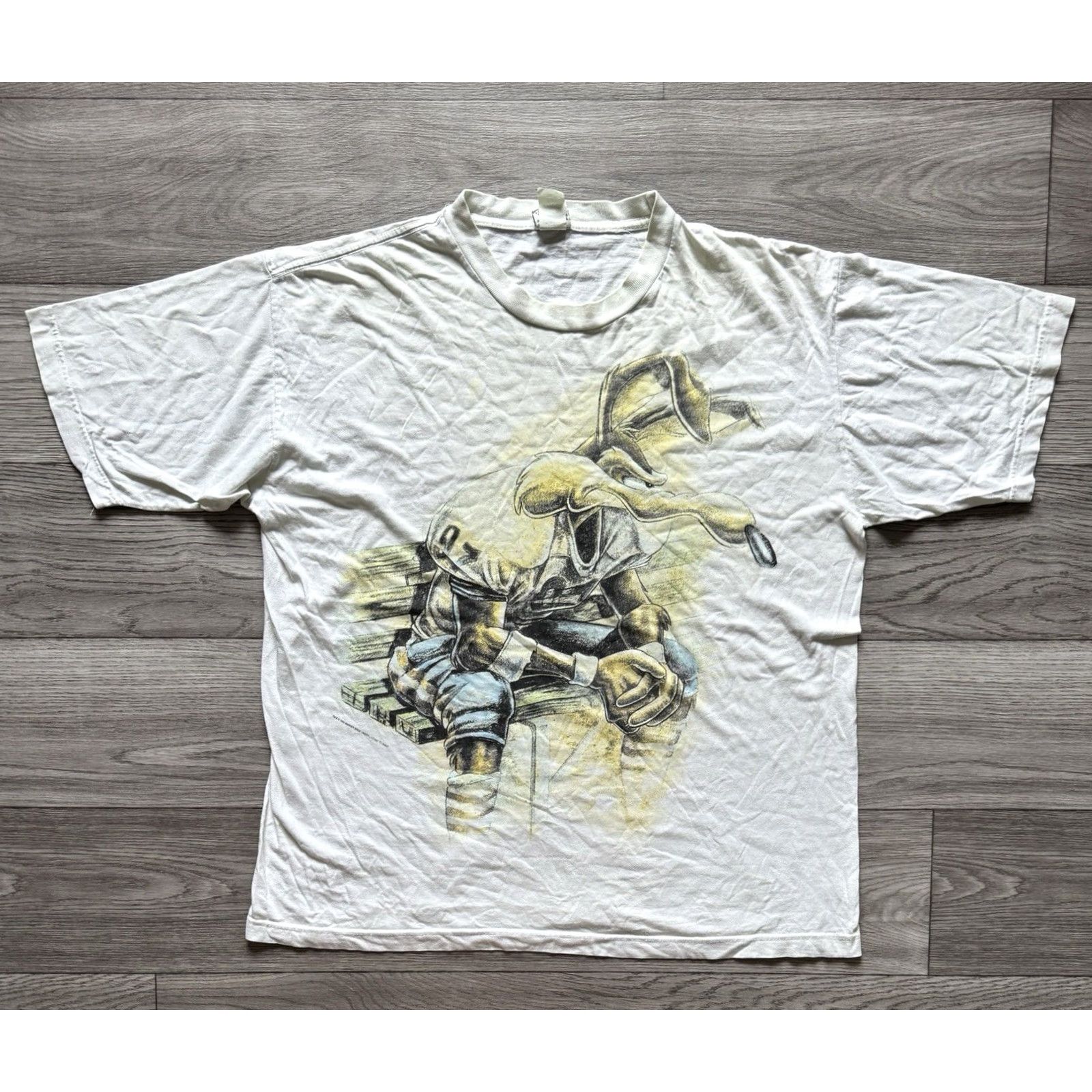 Vintage VTG Wile E Coyote Football League Gridiron Looney Tunes T-Shirt XL Beige Men Short Sleeve 90s Cotton Logo Size US XL / EU 56 / 4 - 2 Thumbnail