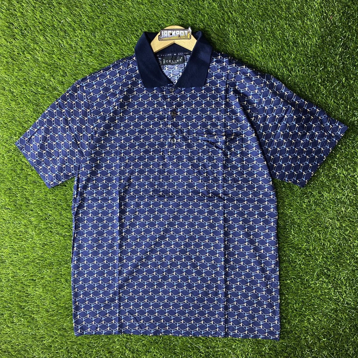 Celine Vintage Celine Monogram Full Print Polo Shirt Size US S / EU 44-46 / 1 - 1 Thumbnail