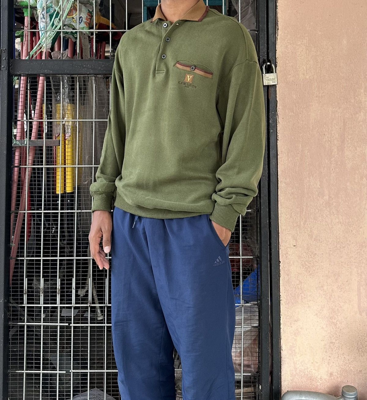 Valentino 👹Claudio Valentino Italy Olive Green Long Sleeves Polo Size US L / EU 52-54 / 3 - 1 Thumbnail
