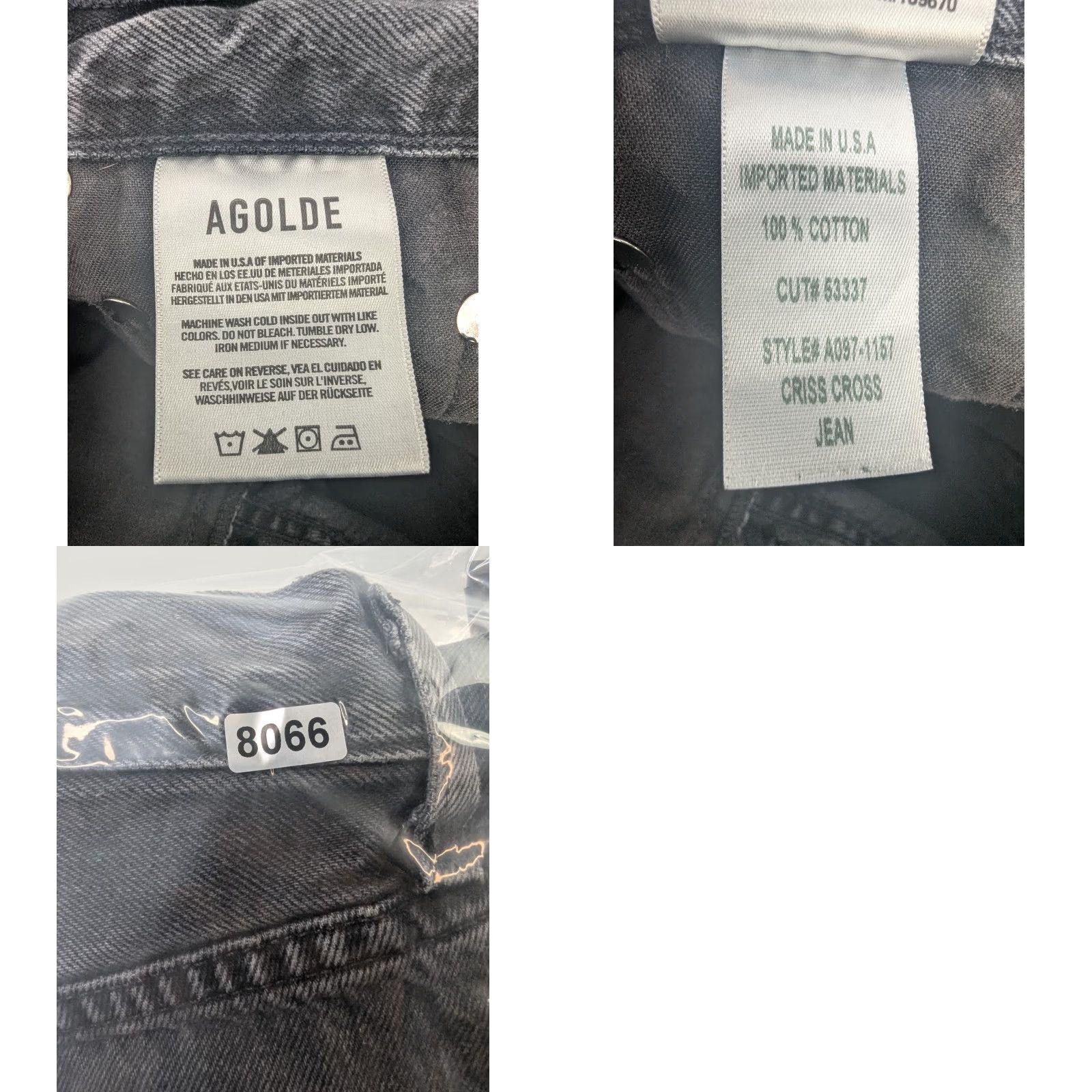 Agolde AGOLDE Jeans Womens 23 High Rise Straight Denim Black Charcoal Wash Size 40" / US 18 - 9 Thumbnail