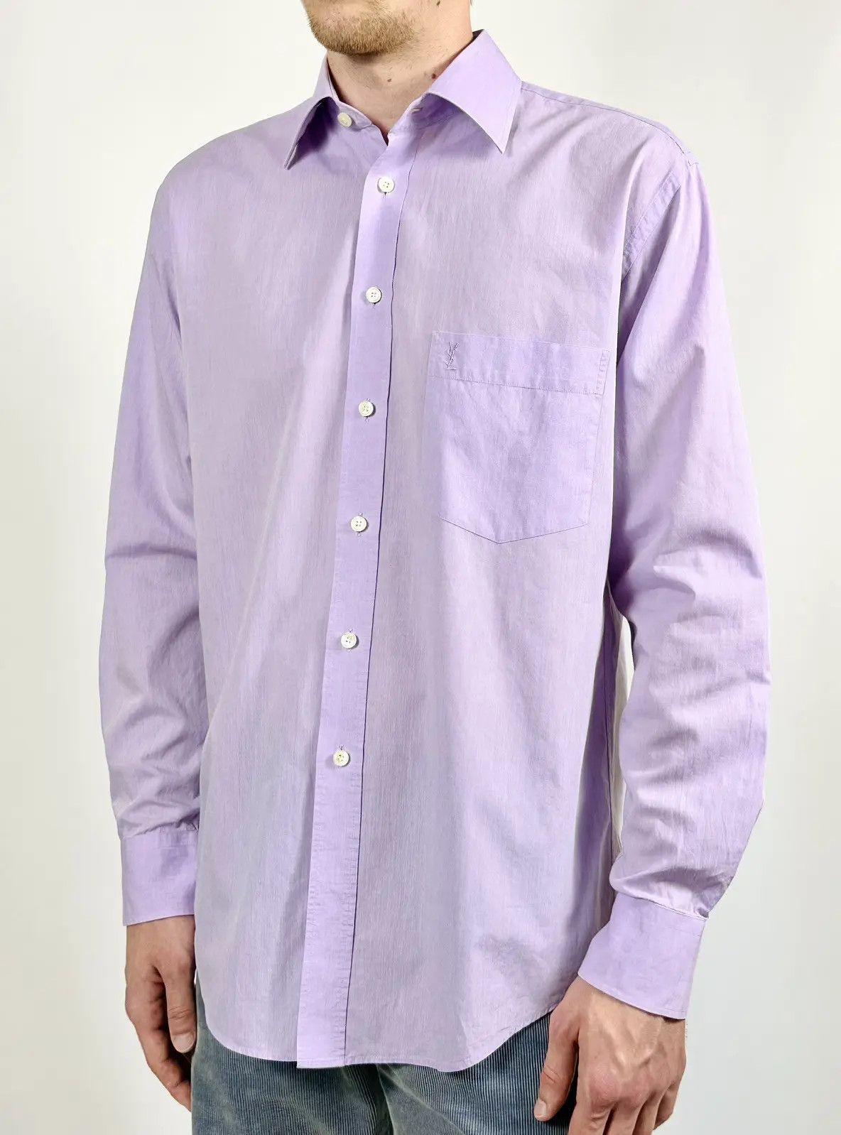 Yves Saint Laurent Yves Saint Laurent Logo Purple Shirt Size US L / EU 52-54 / 3 - 1 Thumbnail